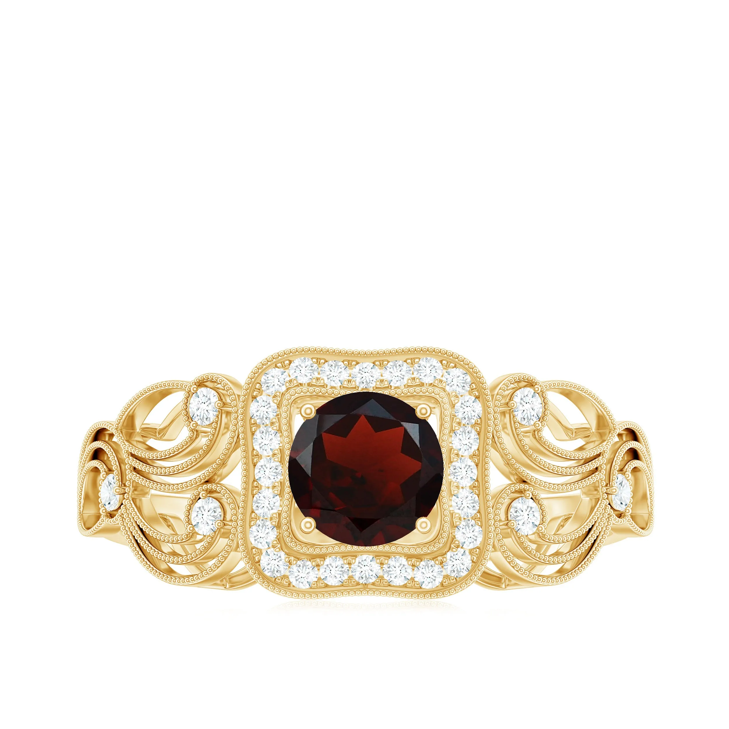 0.75 CT Garnet and Diamond Art Deco Engagement Ring with Milgrain Details
