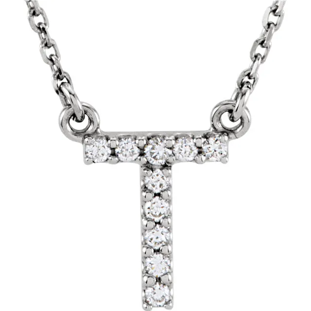 14k Gold 0.08 CTW Diamond Alphabet Initial Letter T Necklace