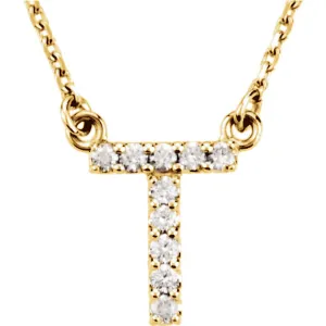 14k Gold 0.08 CTW Diamond Alphabet Initial Letter T Necklace