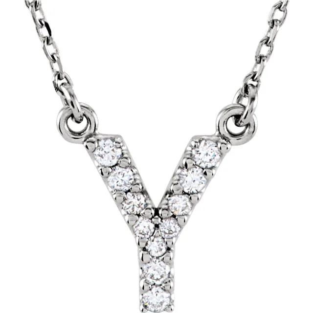 14k Gold 1/10 CTW Diamond Alphabet Initial Letter Y Necklace