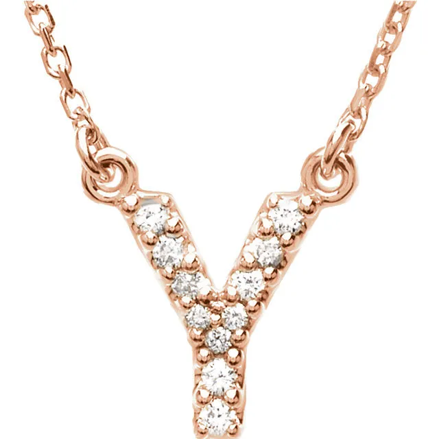 14k Gold 1/10 CTW Diamond Alphabet Initial Letter Y Necklace