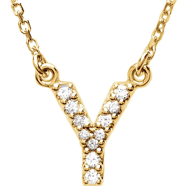 14k Gold 1/10 CTW Diamond Alphabet Initial Letter Y Necklace