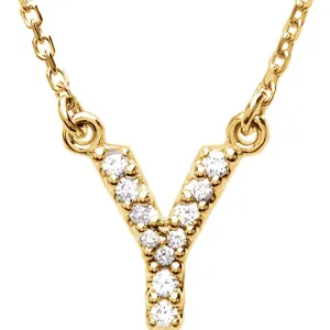14k Gold 1/10 CTW Diamond Alphabet Initial Letter Y Necklace