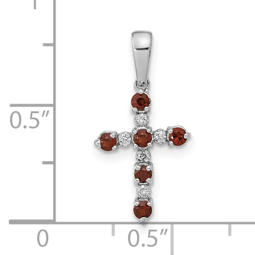 14k White Gold Garnet Diamond Cross Pendant