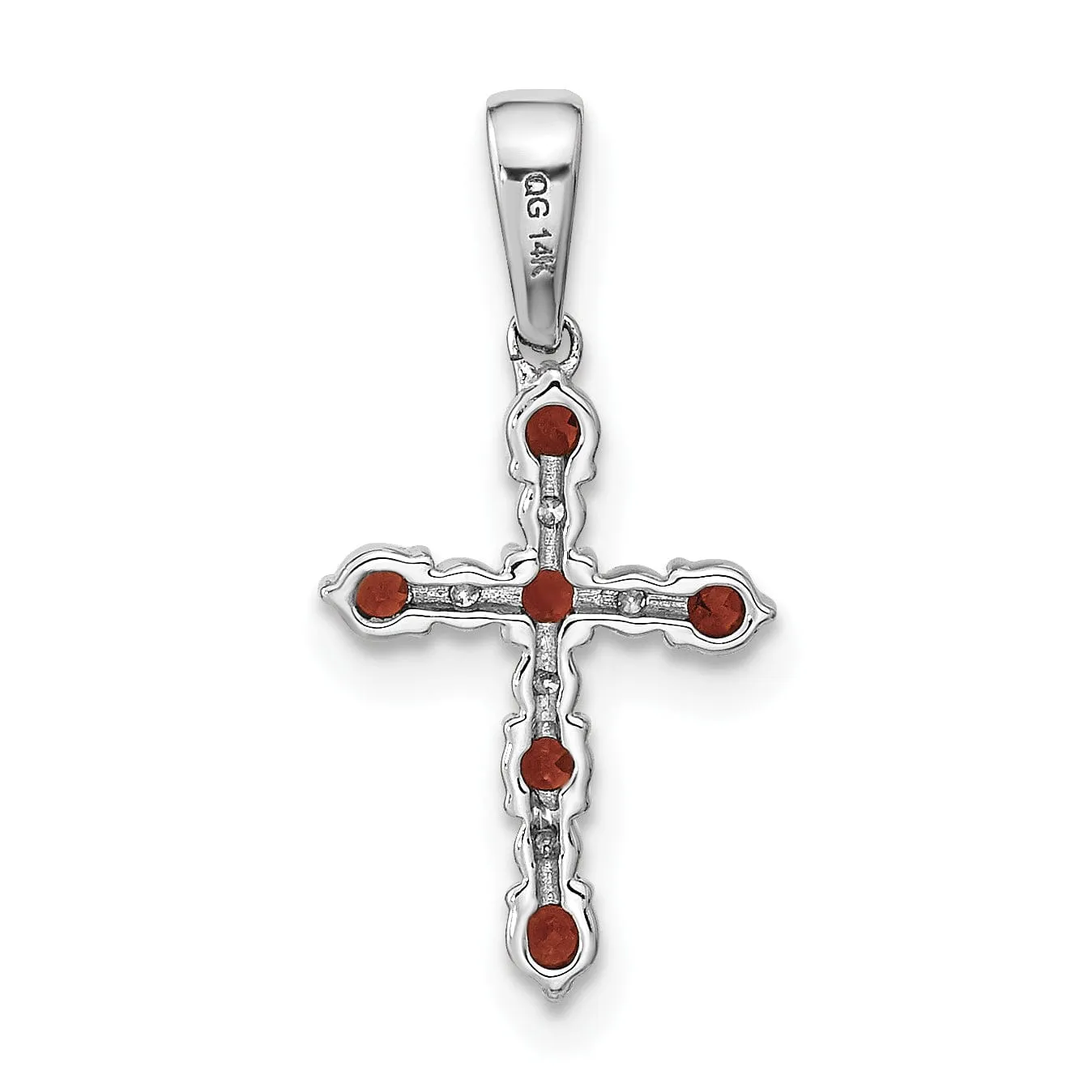 14k White Gold Garnet Diamond Cross Pendant