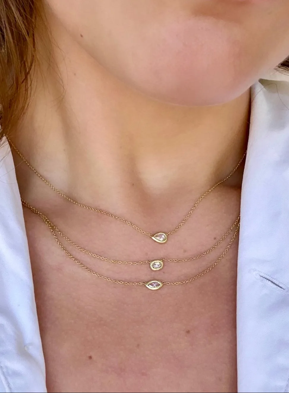 18 Karat Gold Rose Cut Oval Diamond Necklace