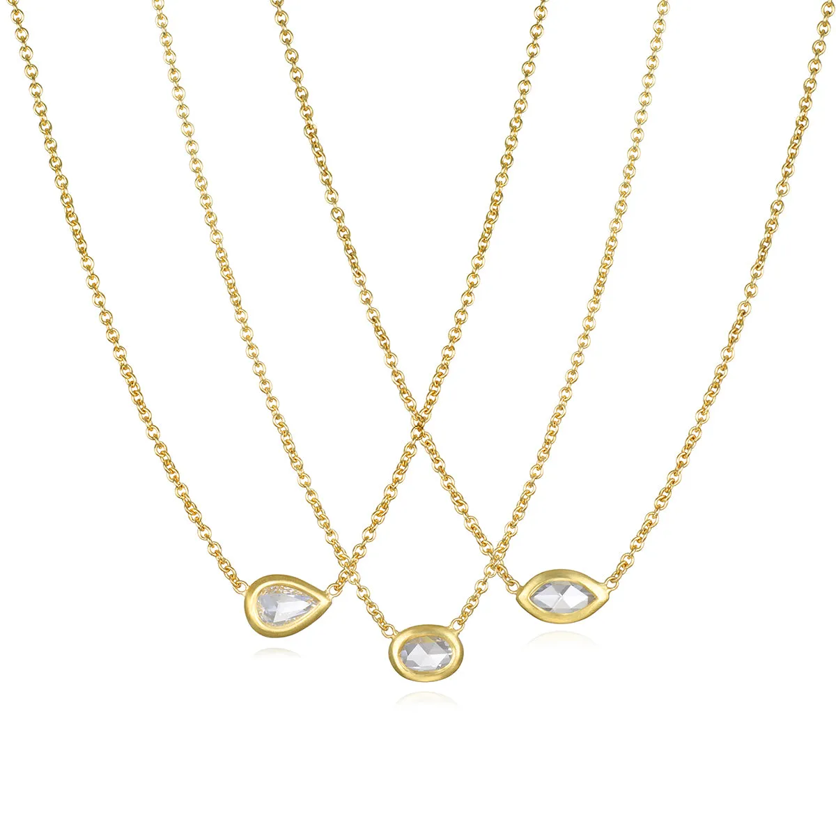 18 Karat Gold Rose Cut Oval Diamond Necklace