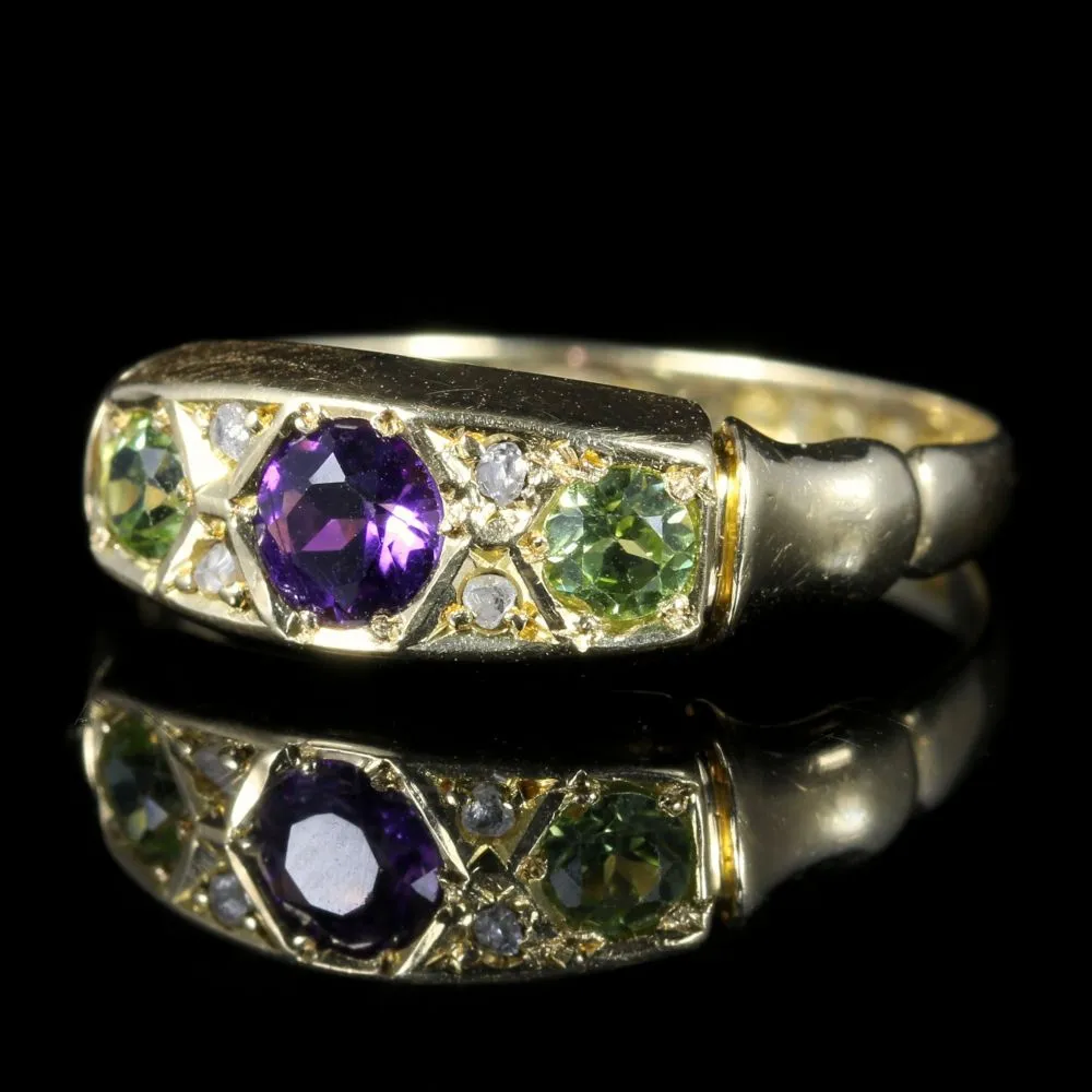 Antique Suffragette Ring Amethyst Peridot Diamond Dated 1902