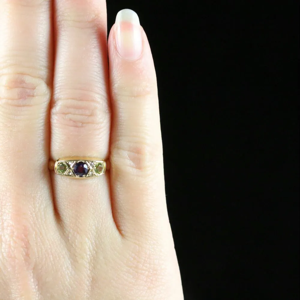 Antique Suffragette Ring Amethyst Peridot Diamond Dated 1902