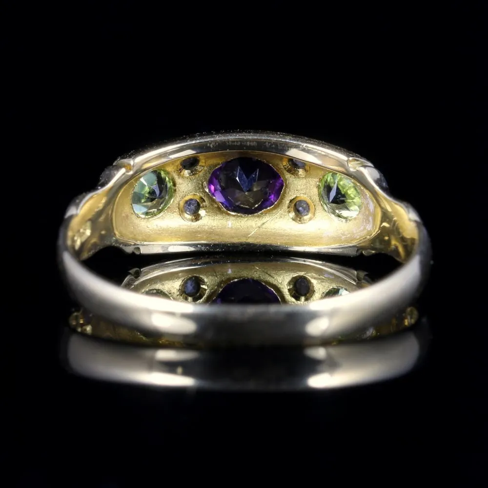 Antique Suffragette Ring Amethyst Peridot Diamond Dated 1902