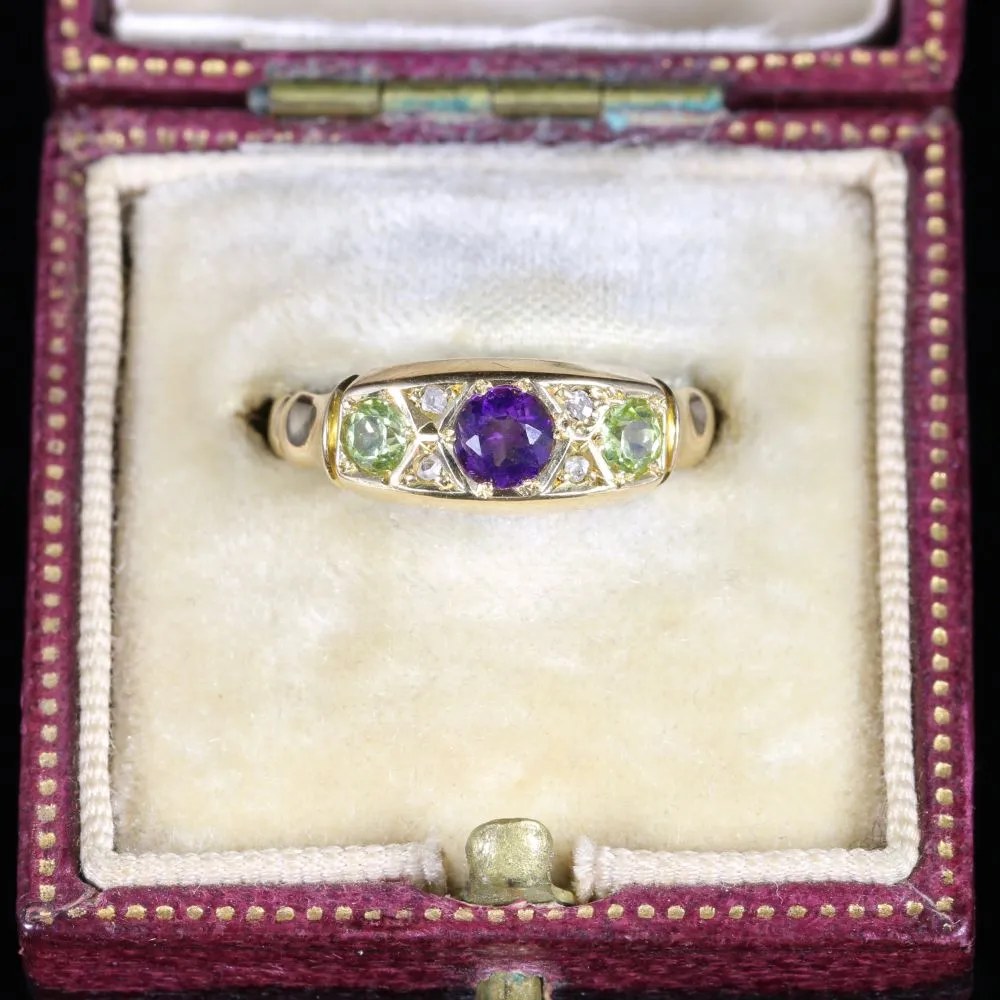 Antique Suffragette Ring Amethyst Peridot Diamond Dated 1902