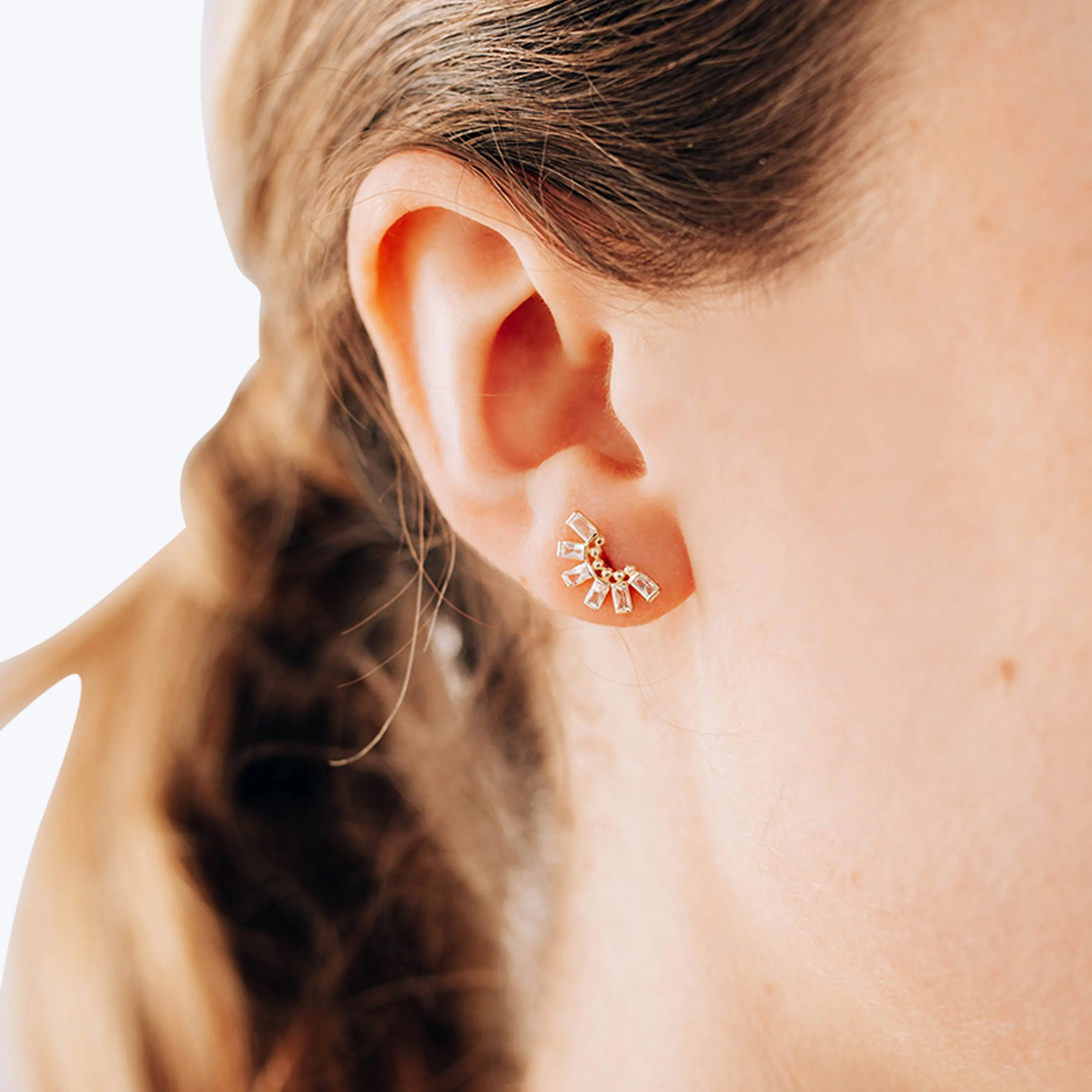 Anzie x Mel Soldera Deco Fan White Topaz Earring