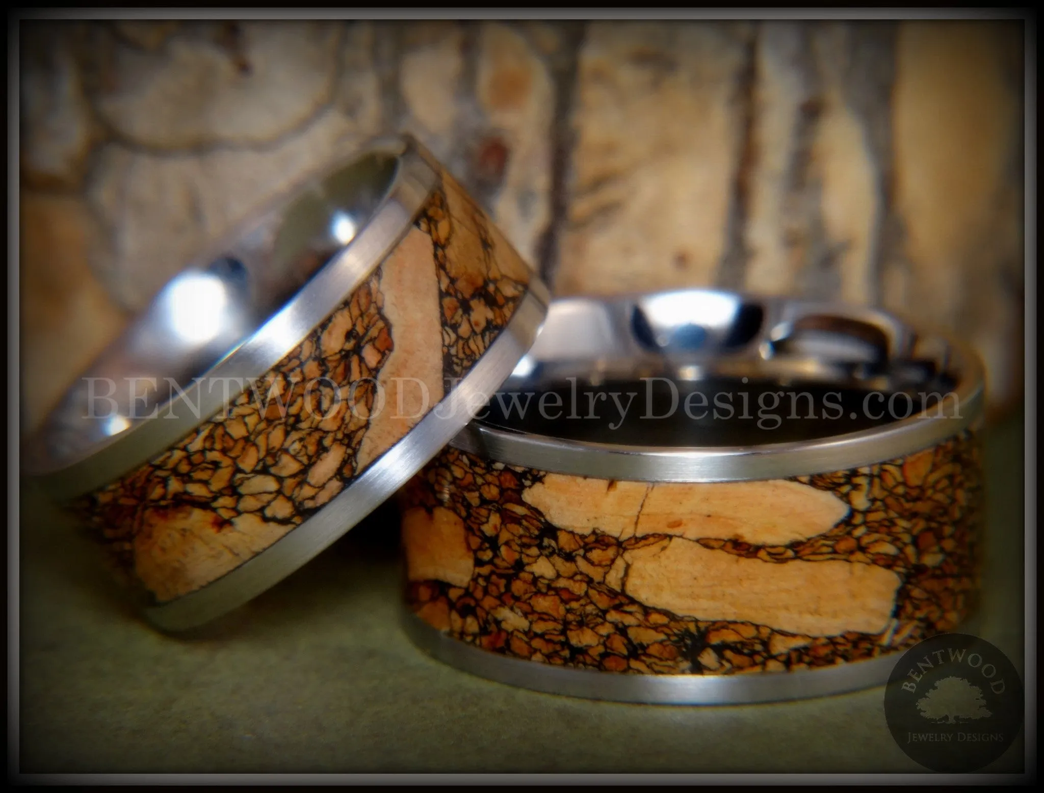 Bentwood Rings Set - Mediterranean Oak Burl on Surgical Steel Core
