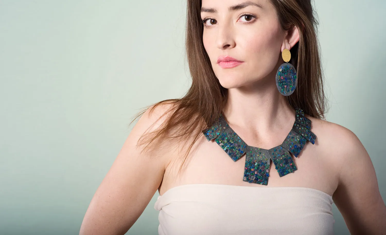 Black Opal Hammered Top Mosaic Earrings