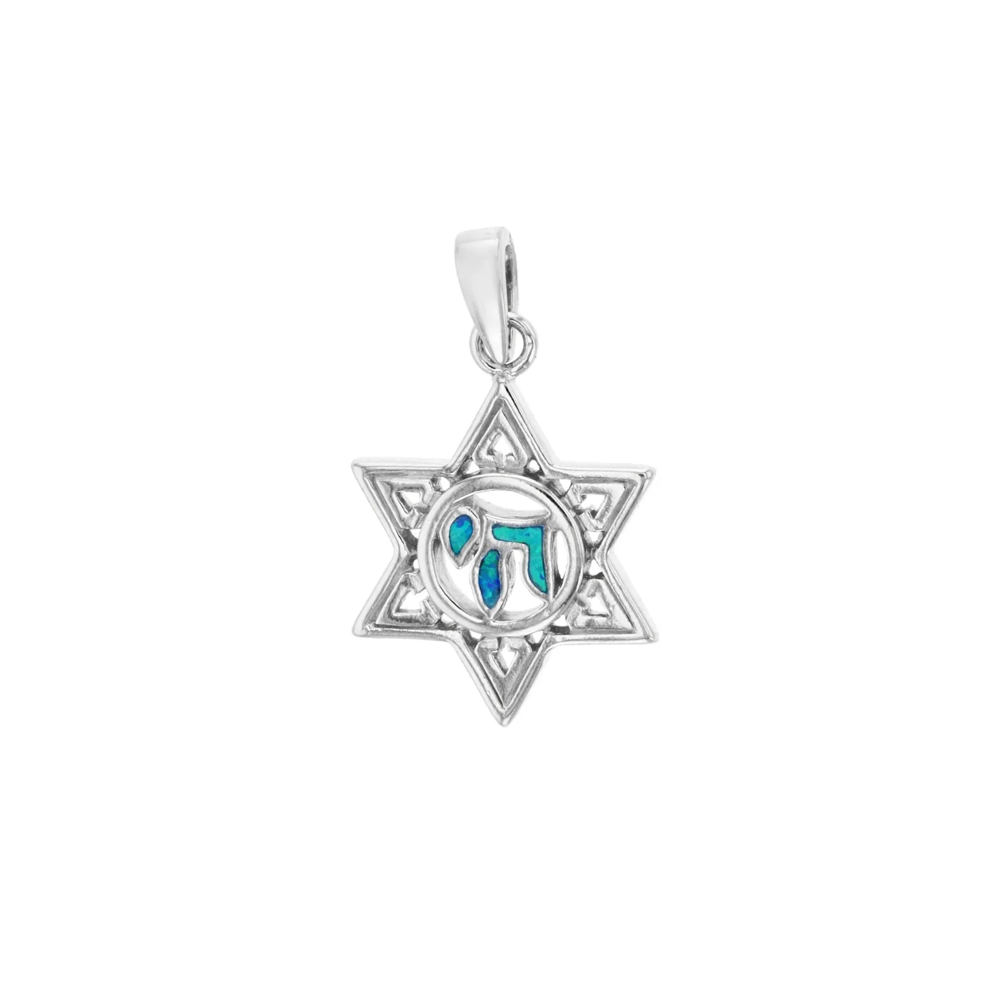 Blue Opal Chai Star of David Pendant (SIlver)