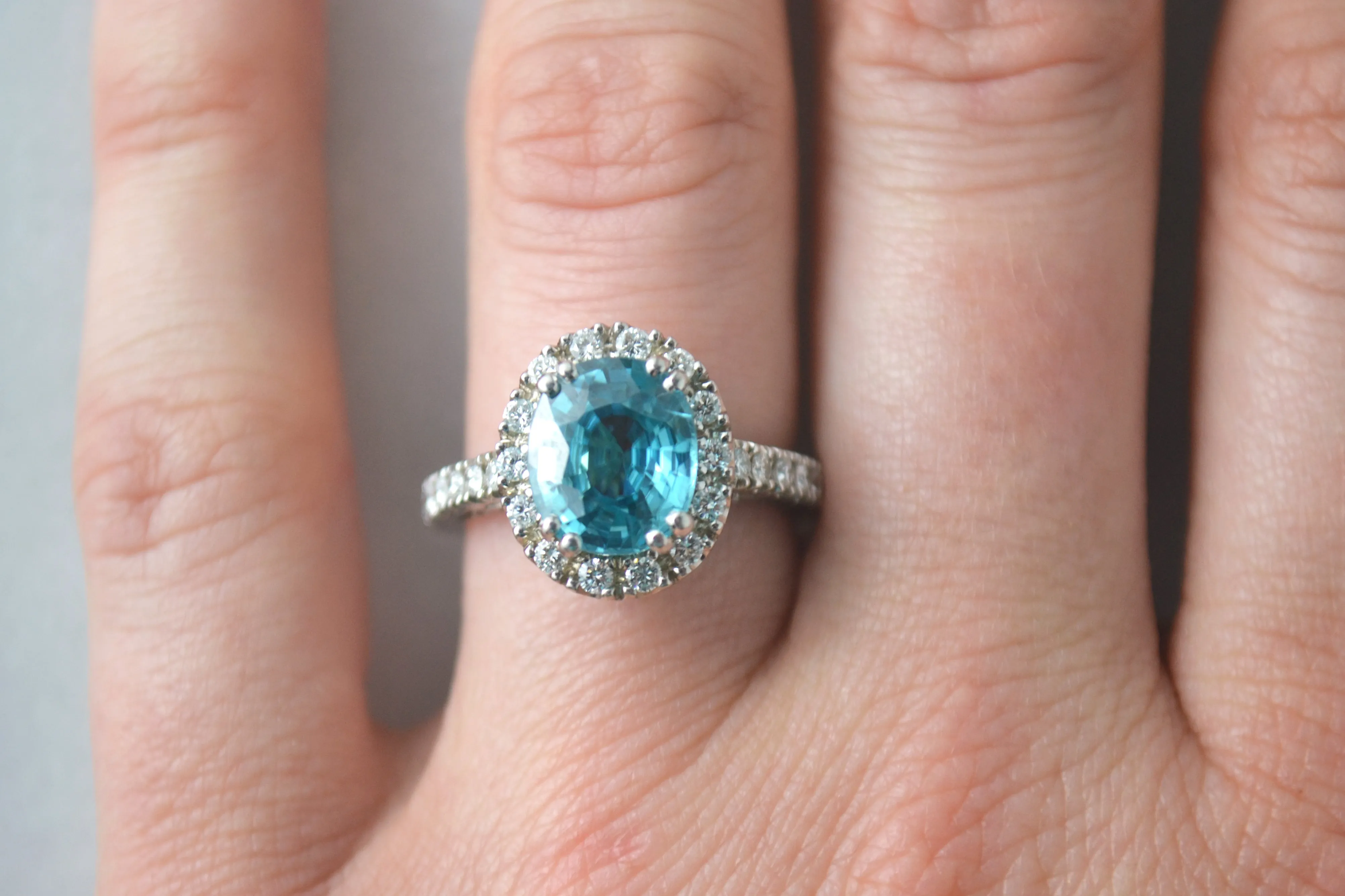 Blue Zircon and Diamond Ring