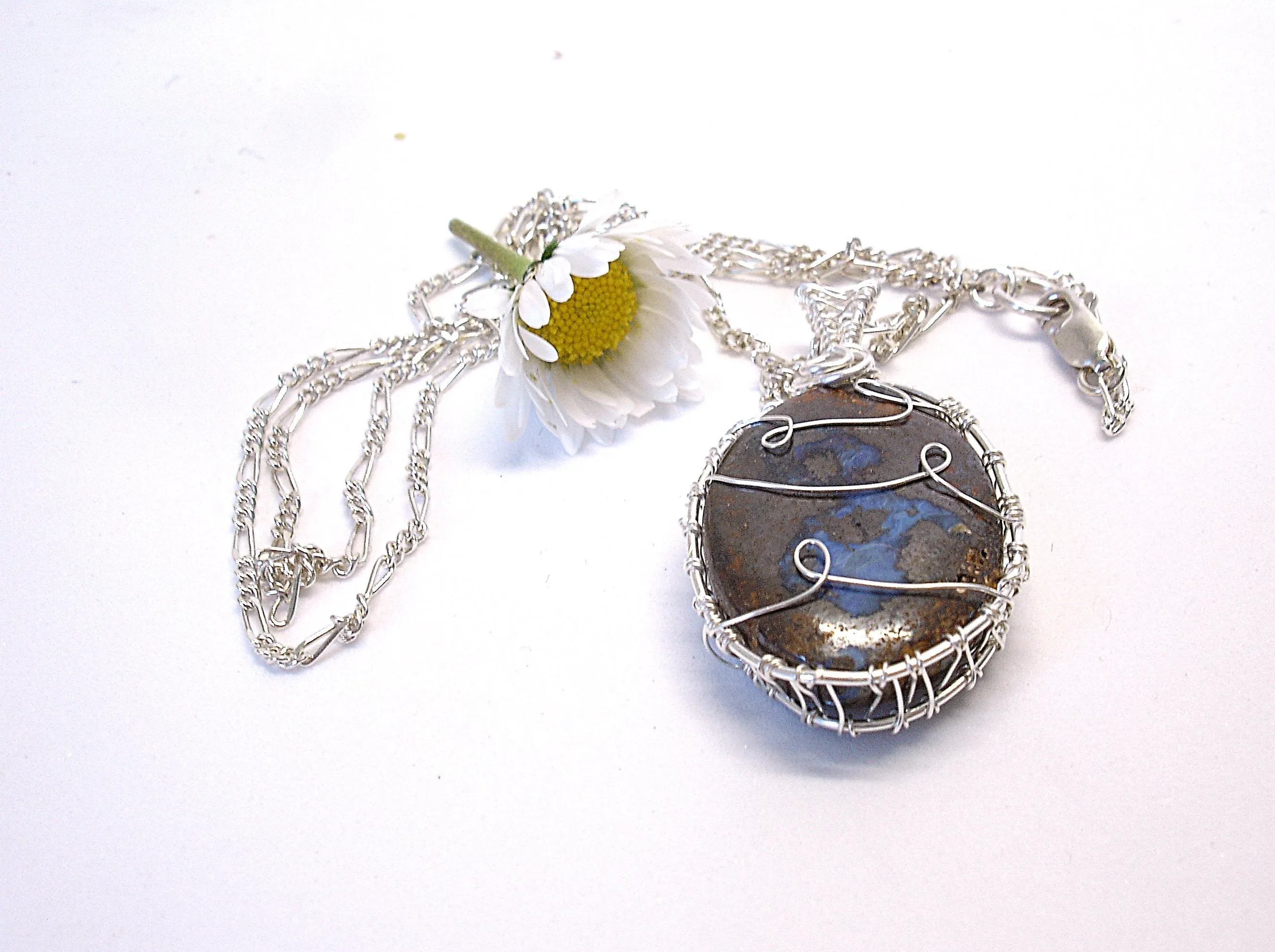 Boulder opal necklace. Boulder opal pendant. Silver necklace for women. Opal jewelry. Raw opal necklace