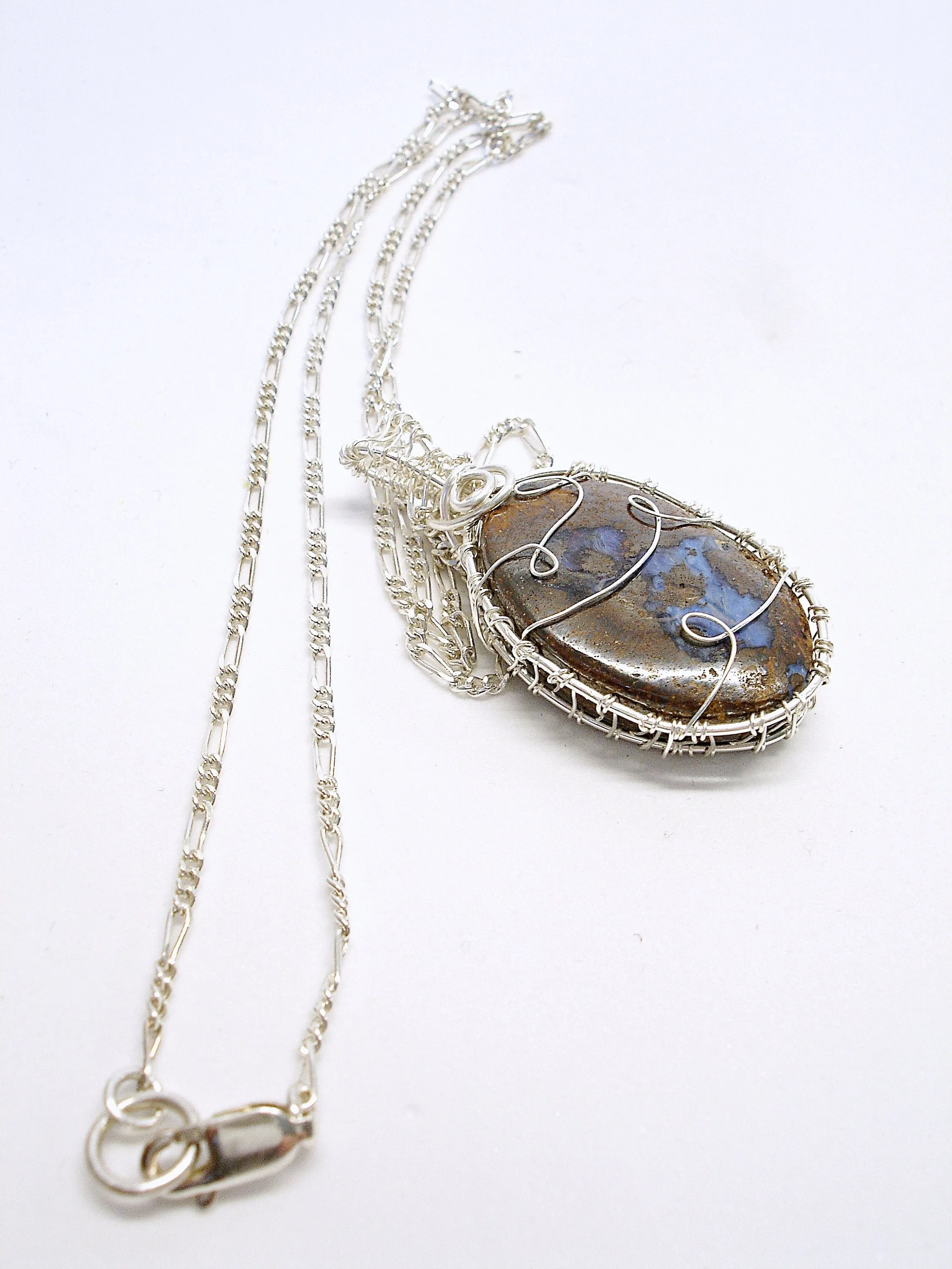 Boulder opal necklace. Boulder opal pendant. Silver necklace for women. Opal jewelry. Raw opal necklace