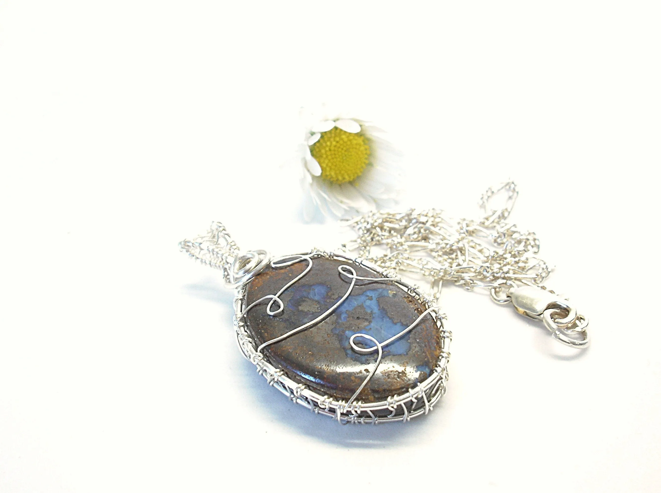 Boulder opal necklace. Boulder opal pendant. Silver necklace for women. Opal jewelry. Raw opal necklace