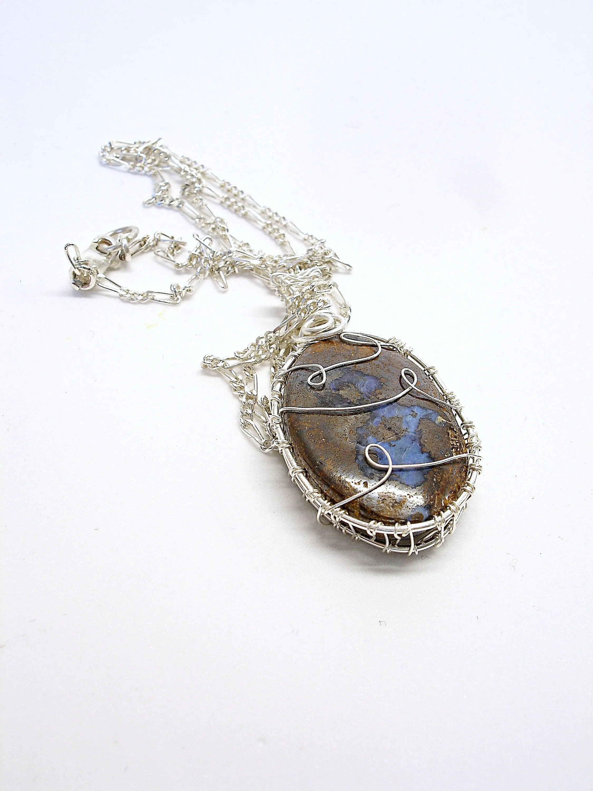 Boulder opal necklace. Boulder opal pendant. Silver necklace for women. Opal jewelry. Raw opal necklace