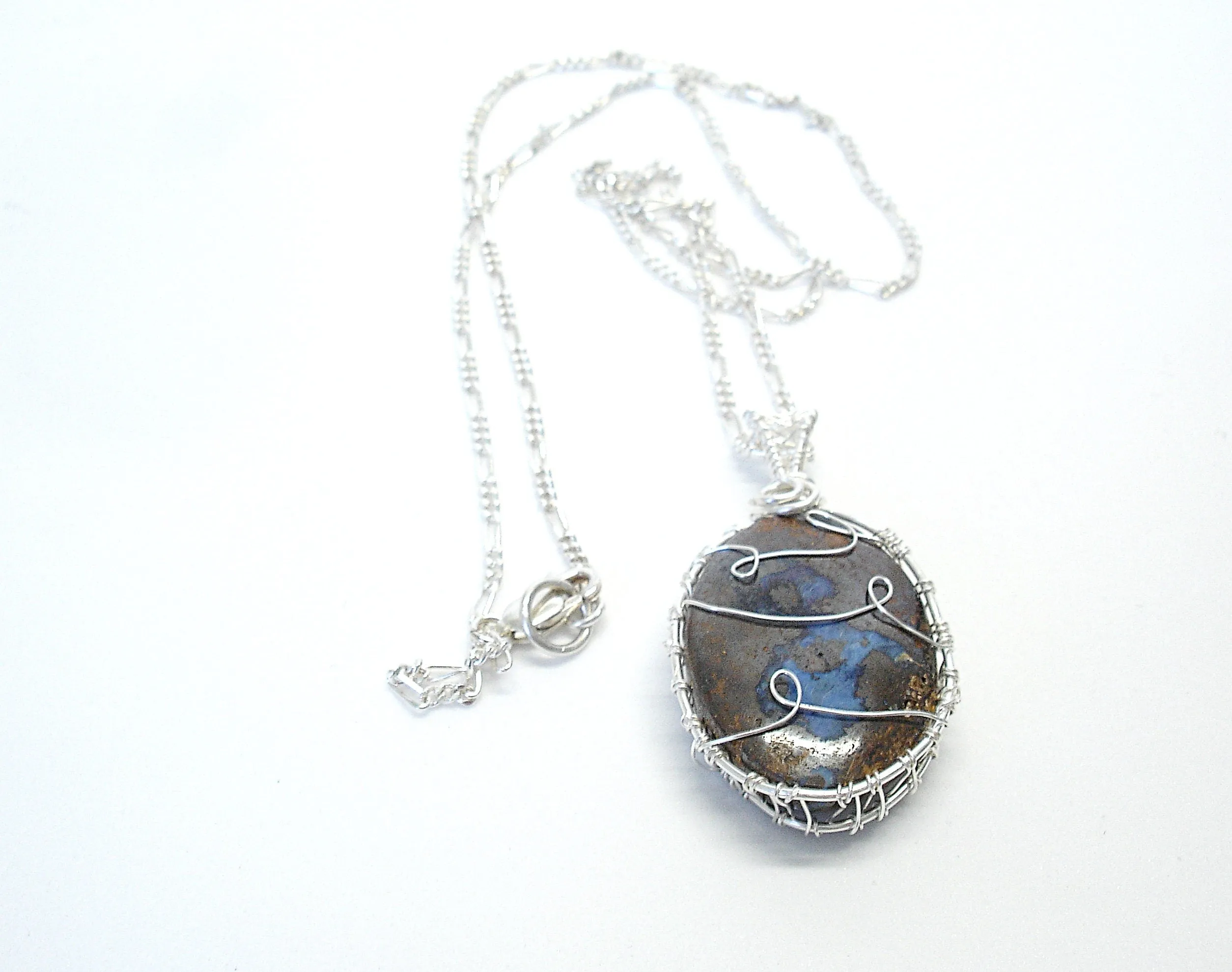 Boulder opal necklace. Boulder opal pendant. Silver necklace for women. Opal jewelry. Raw opal necklace