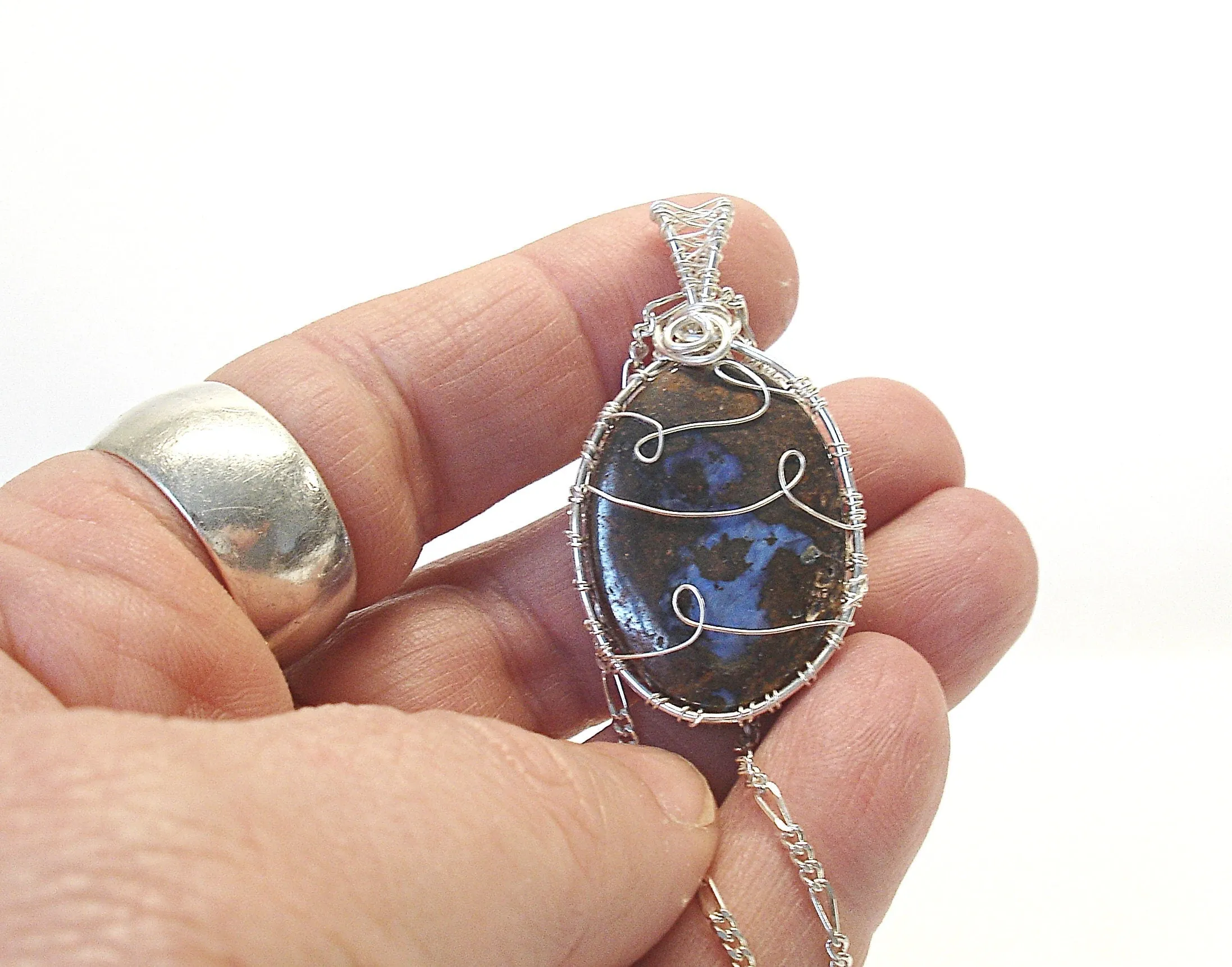 Boulder opal necklace. Boulder opal pendant. Silver necklace for women. Opal jewelry. Raw opal necklace