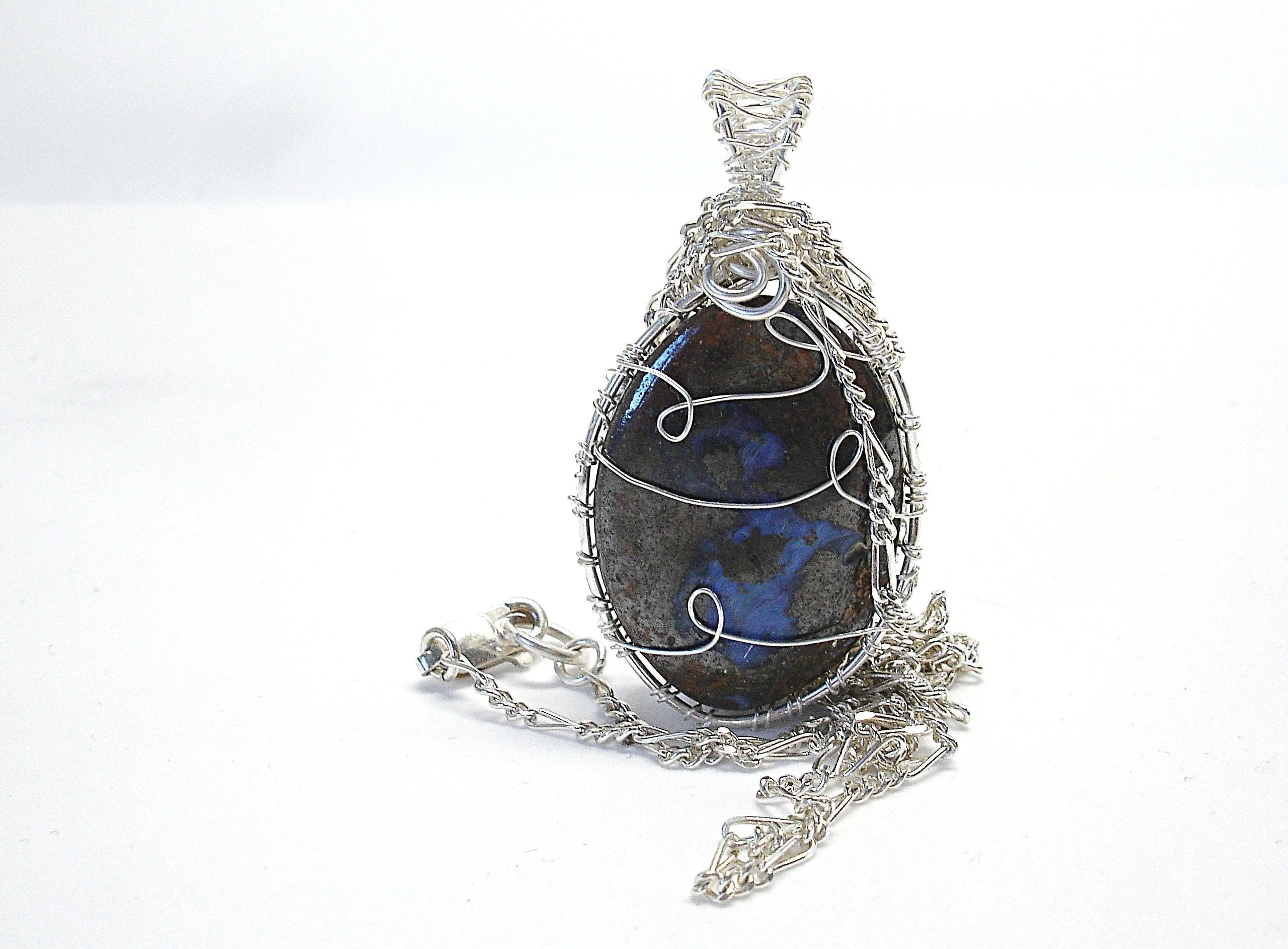 Boulder opal necklace. Boulder opal pendant. Silver necklace for women. Opal jewelry. Raw opal necklace