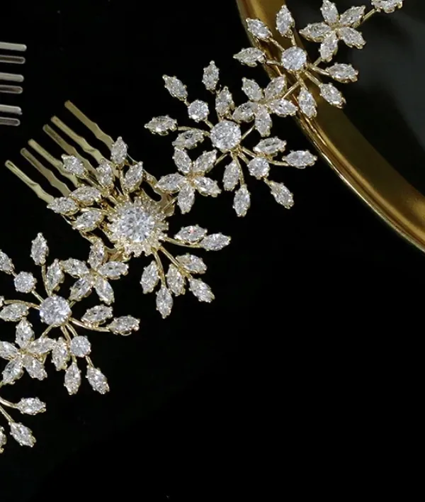 Cubic Zirconia Bridal Hair Comb Accessories in Silver or Gold