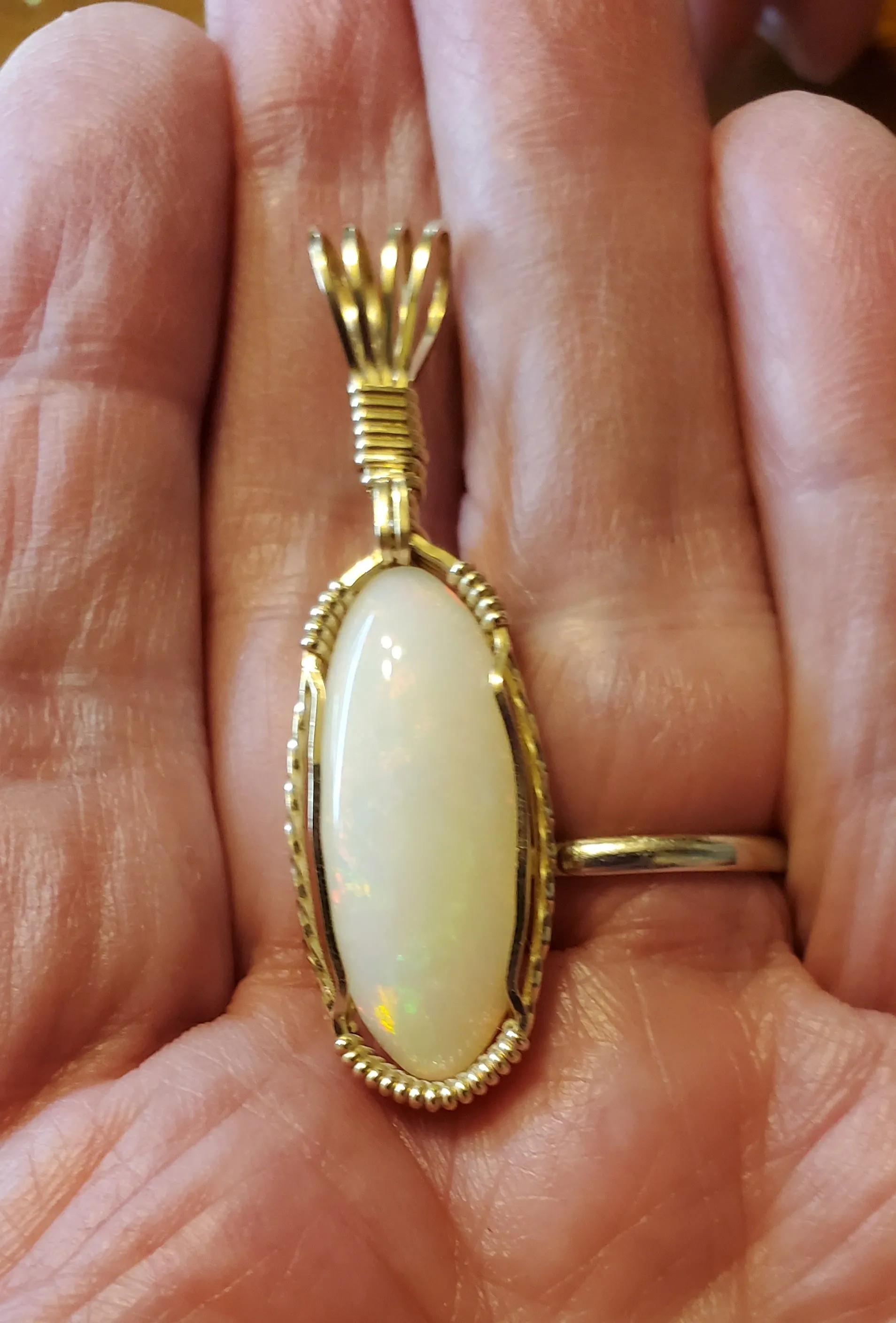 Custom Wire Wrapped Ethiopian Opal 7.5ct Necklace/Pendant 14kgf