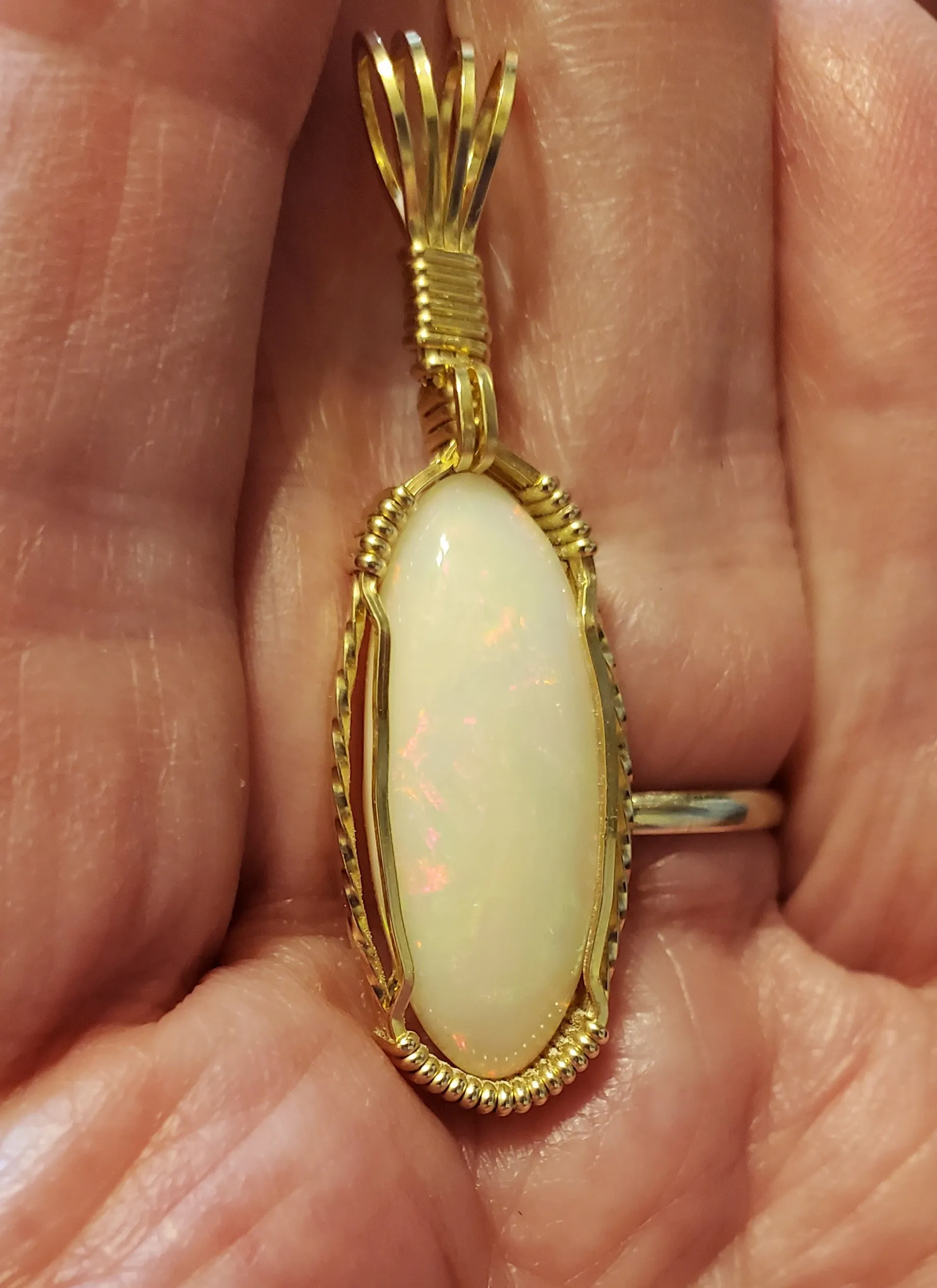Custom Wire Wrapped Ethiopian Opal 7.5ct Necklace/Pendant 14kgf