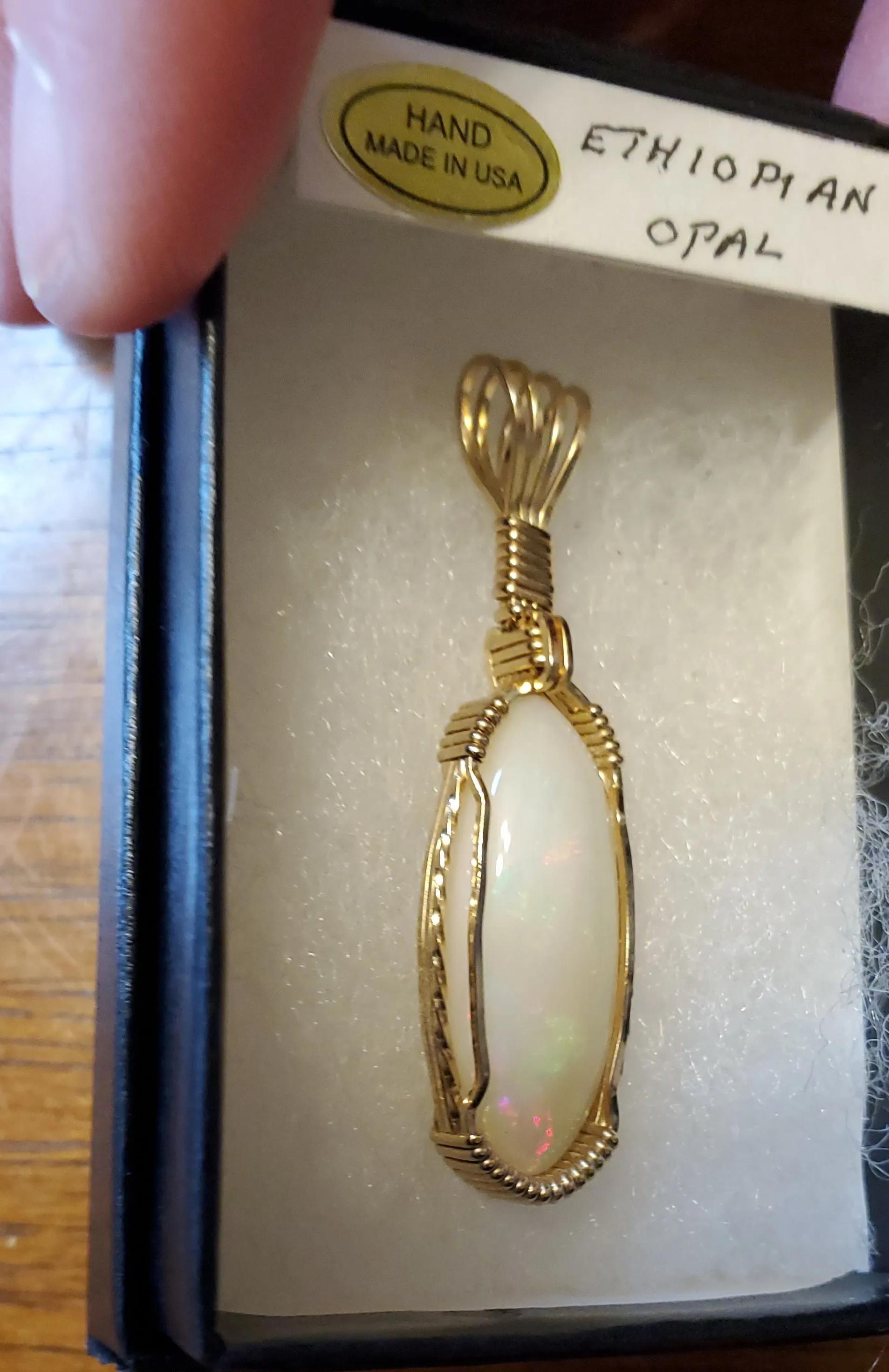 Custom Wire Wrapped Ethiopian Opal 7.5ct Necklace/Pendant 14kgf