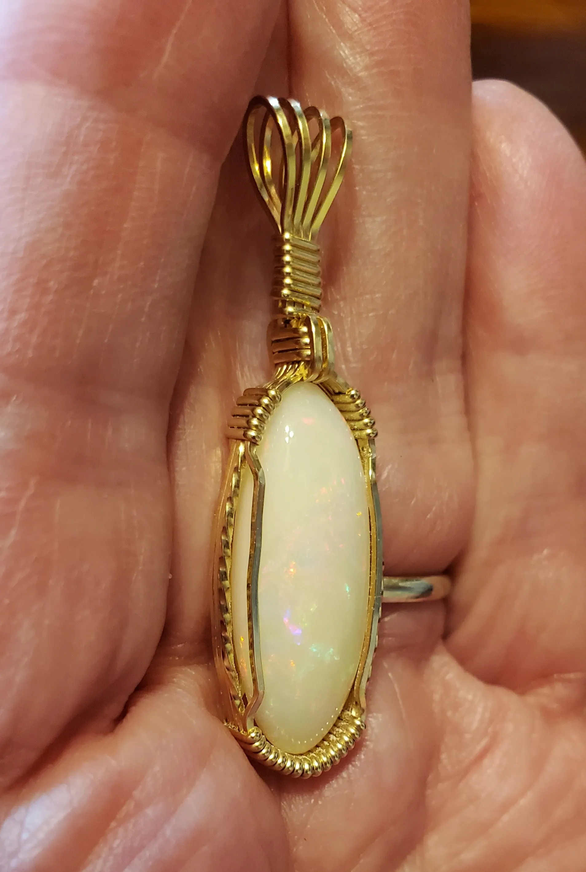 Custom Wire Wrapped Ethiopian Opal 7.5ct Necklace/Pendant 14kgf