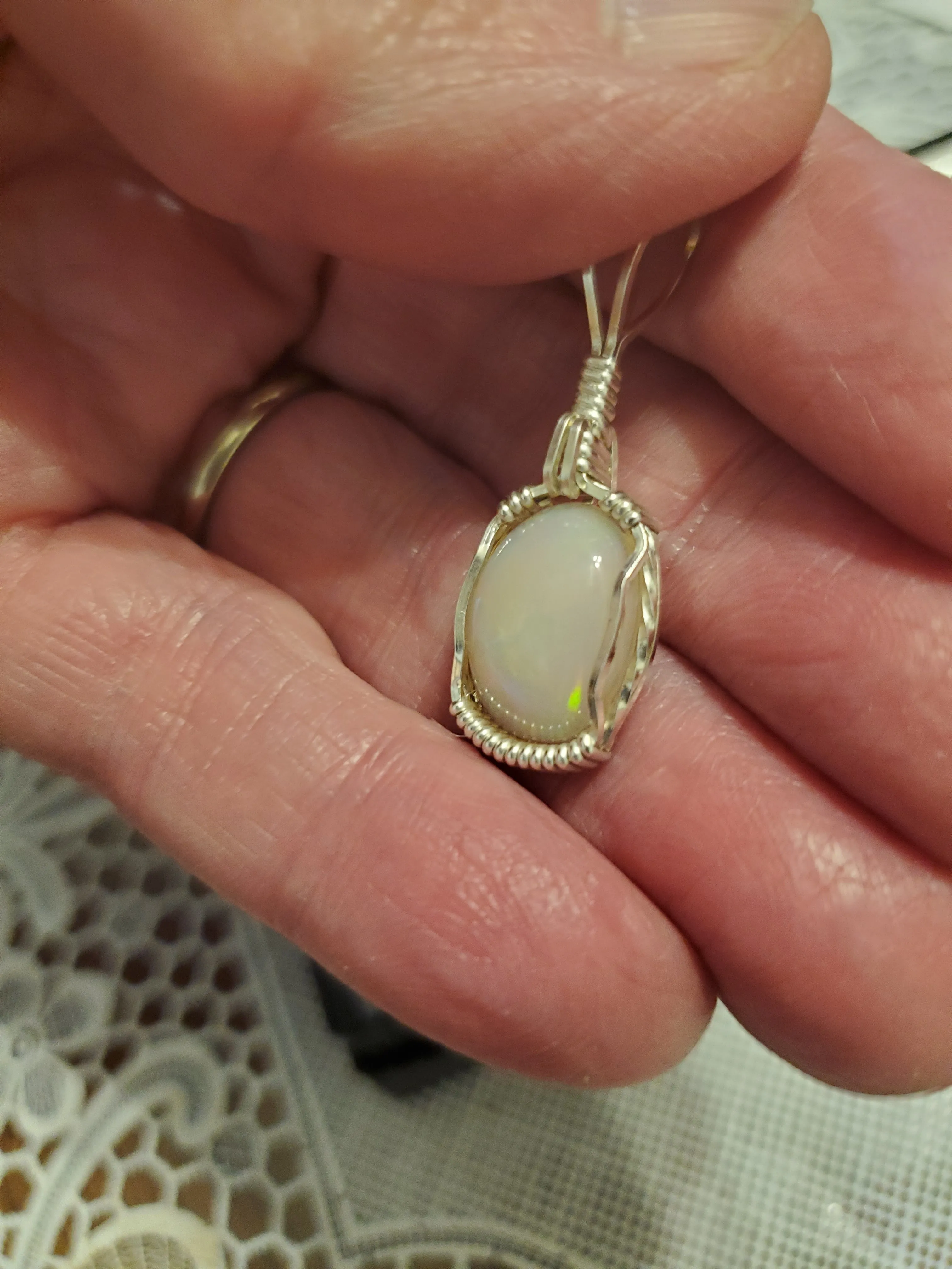 Custom Wire Wrapped Ethiopian Opal Necklace/Pendant Sterling Silver