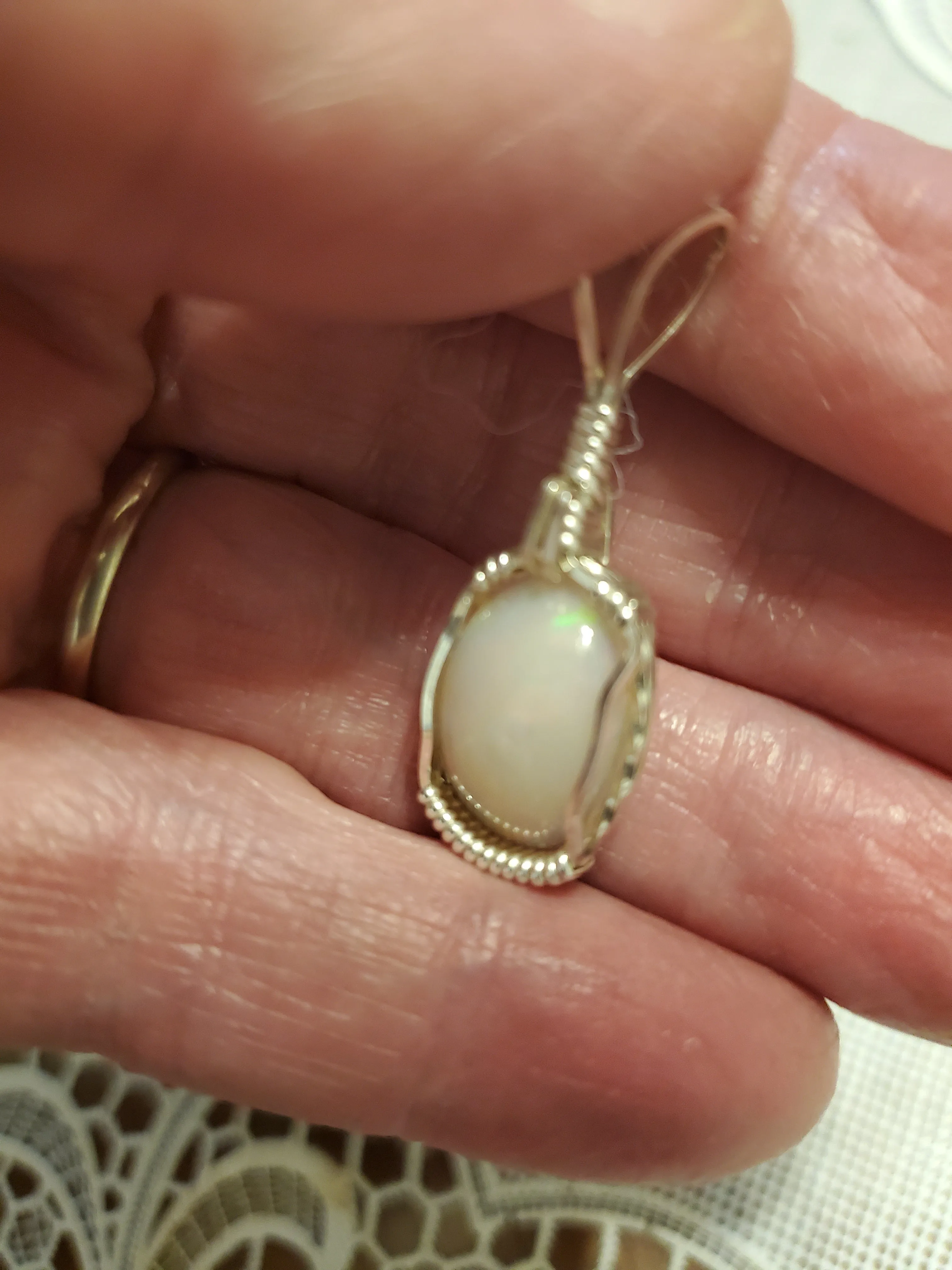 Custom Wire Wrapped Ethiopian Opal Necklace/Pendant Sterling Silver