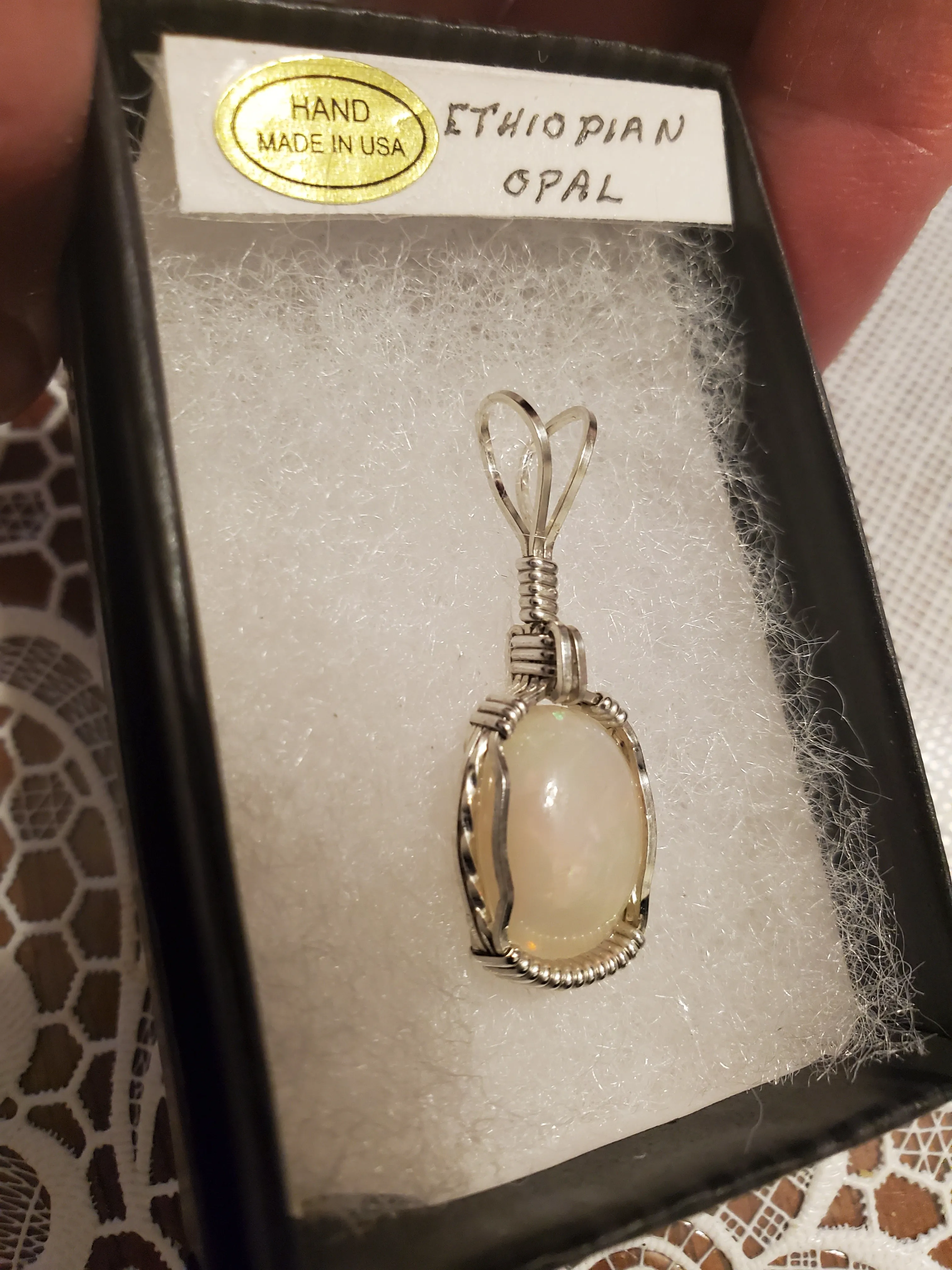 Custom Wire Wrapped Ethiopian Opal Necklace/Pendant Sterling Silver