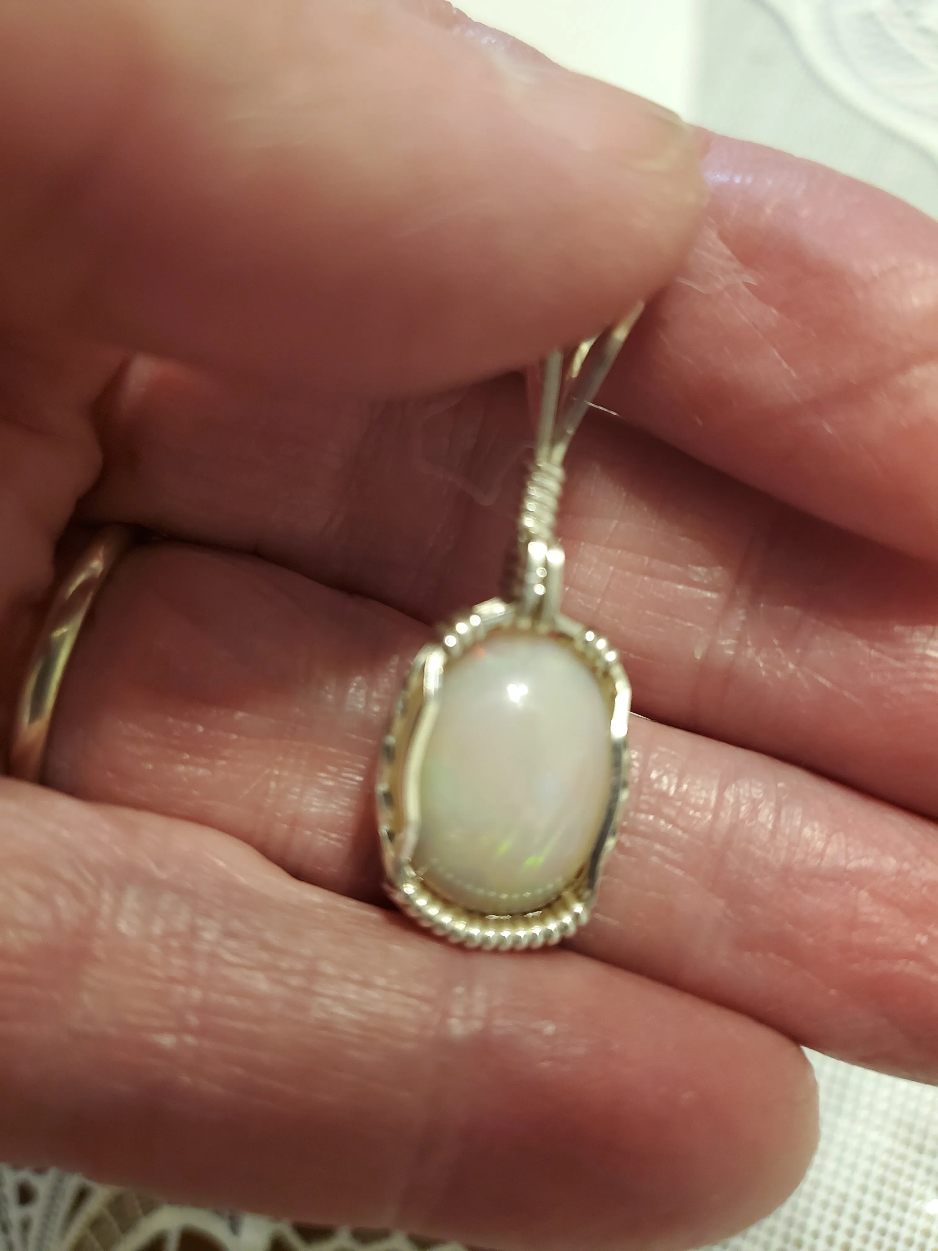 Custom Wire Wrapped Ethiopian Opal Necklace/Pendant Sterling Silver