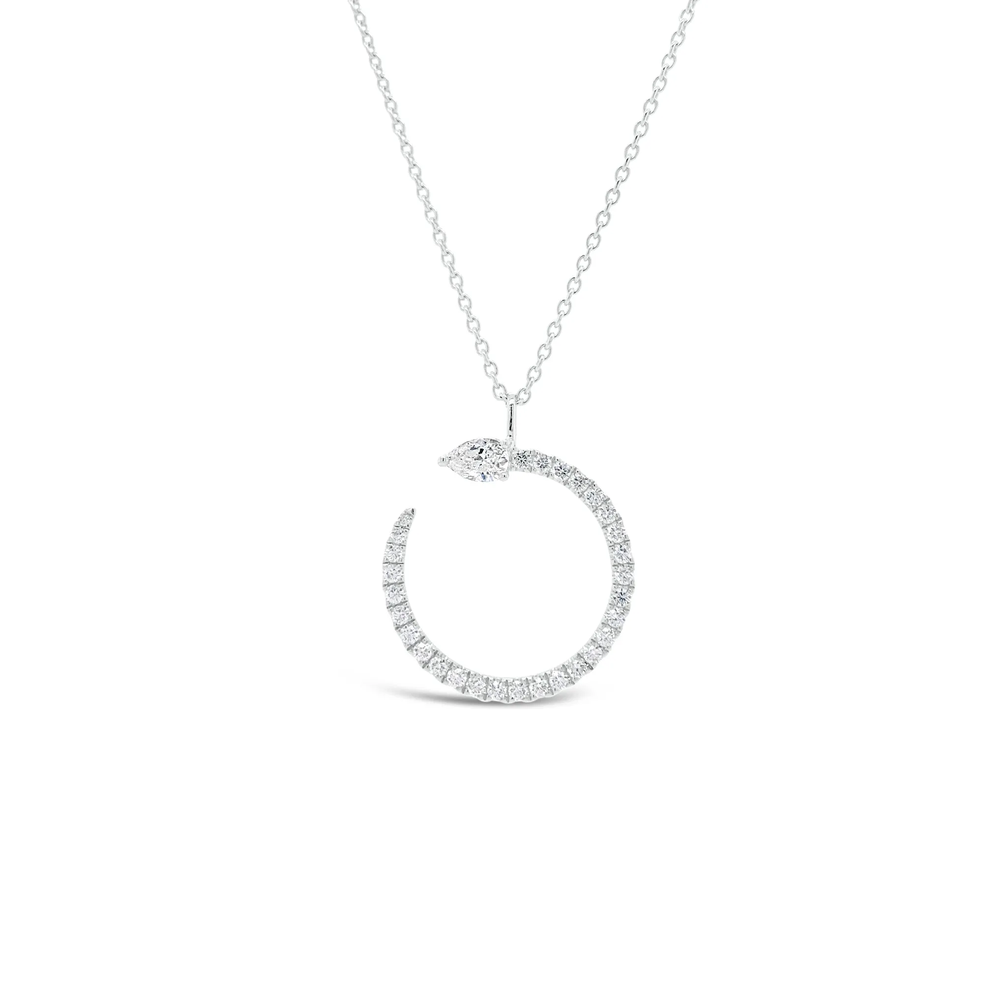 Diamond Open Circle Pendant Necklace with Pear-Shaped Diamond