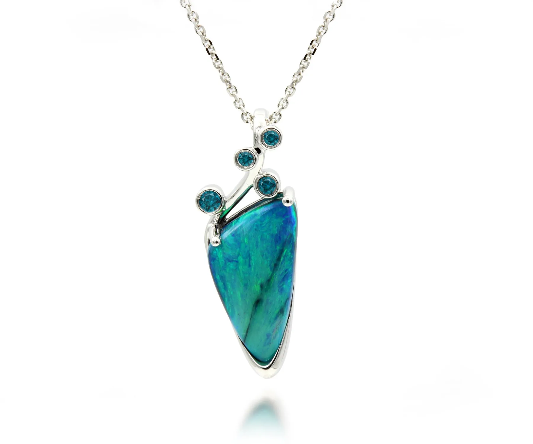 Freeform Teal Blue Diamond Opal Necklace