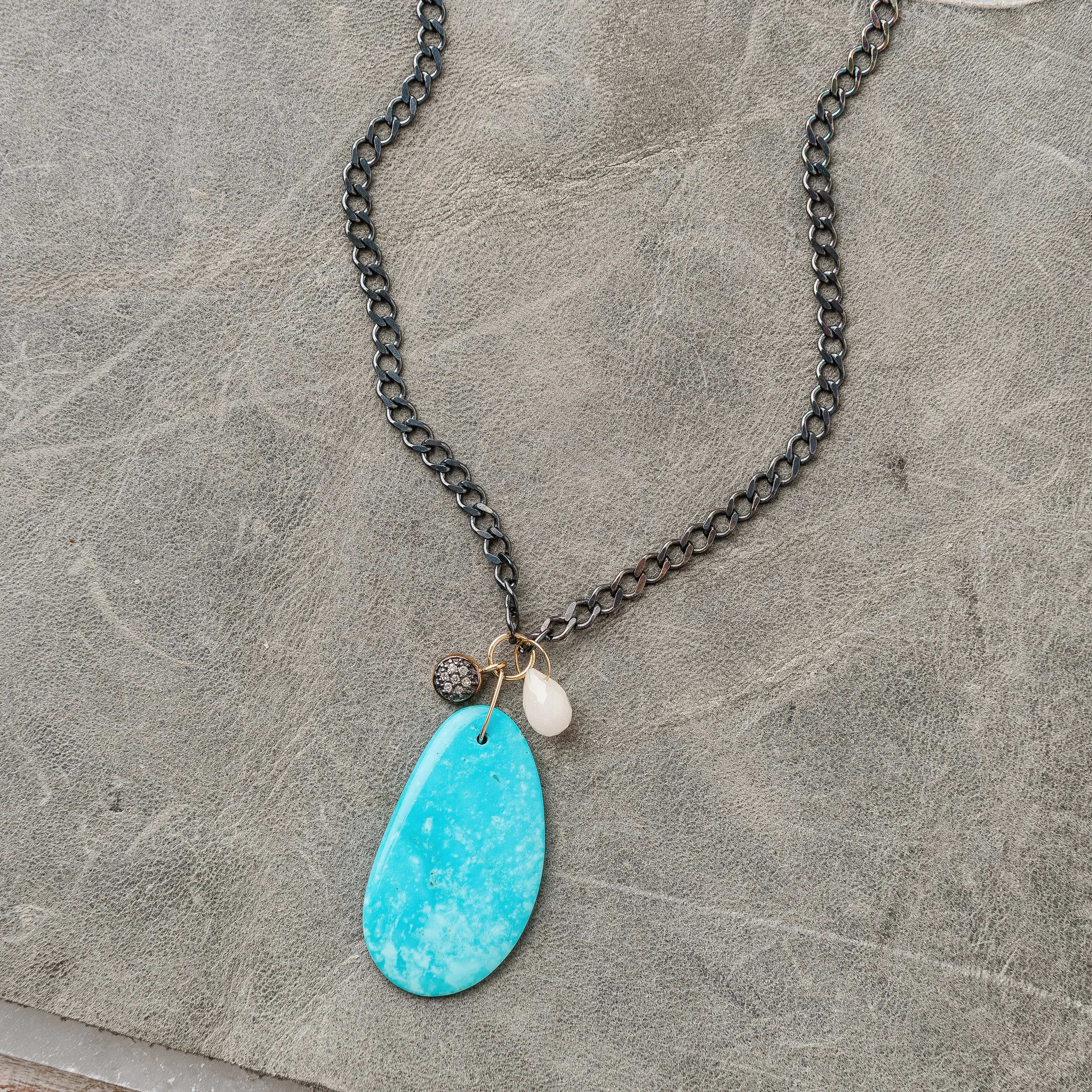 Kingman Turquoise Necklace with Diamond Circle and Opal