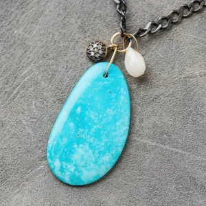 Kingman Turquoise Necklace with Diamond Circle and Opal