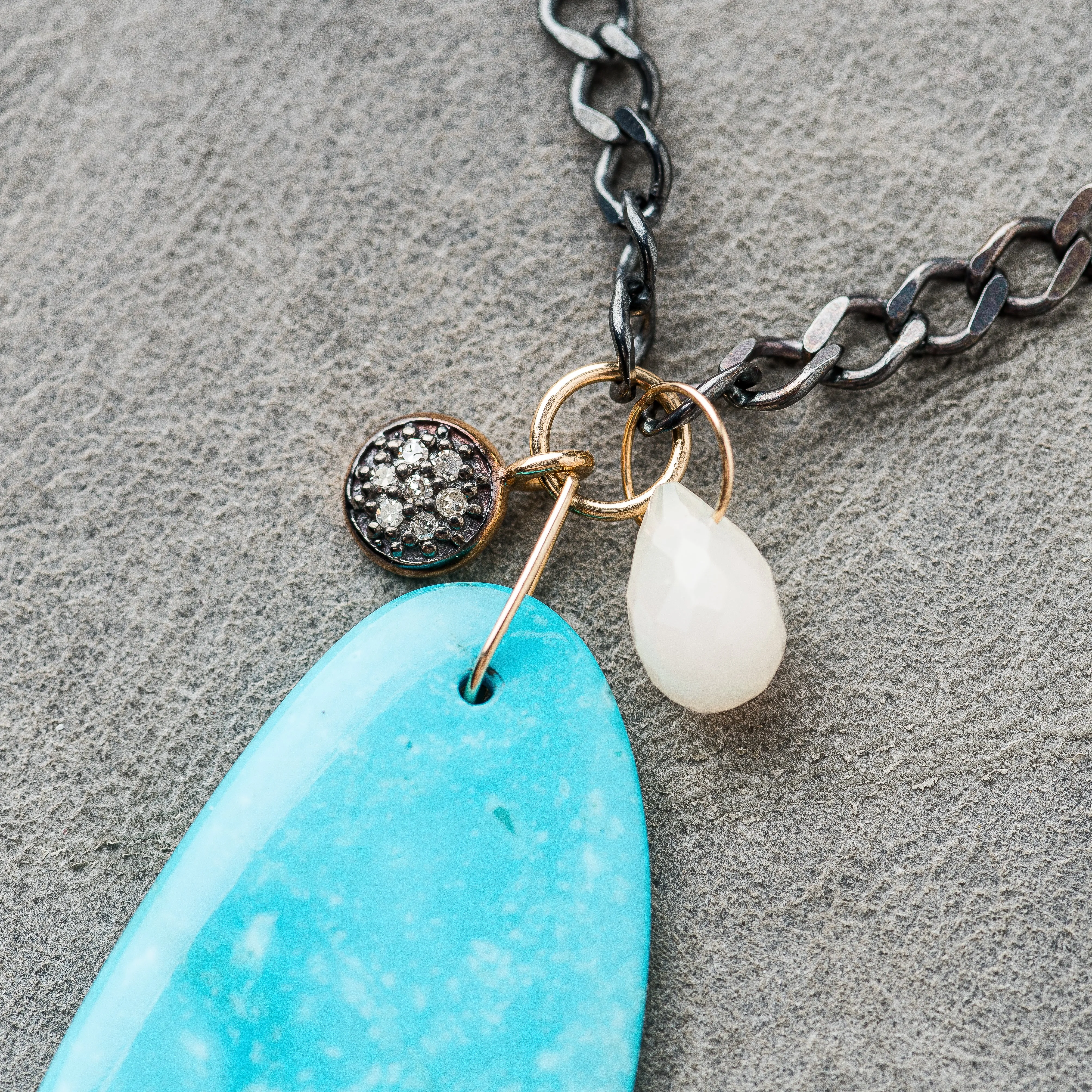 Kingman Turquoise Necklace with Diamond Circle and Opal