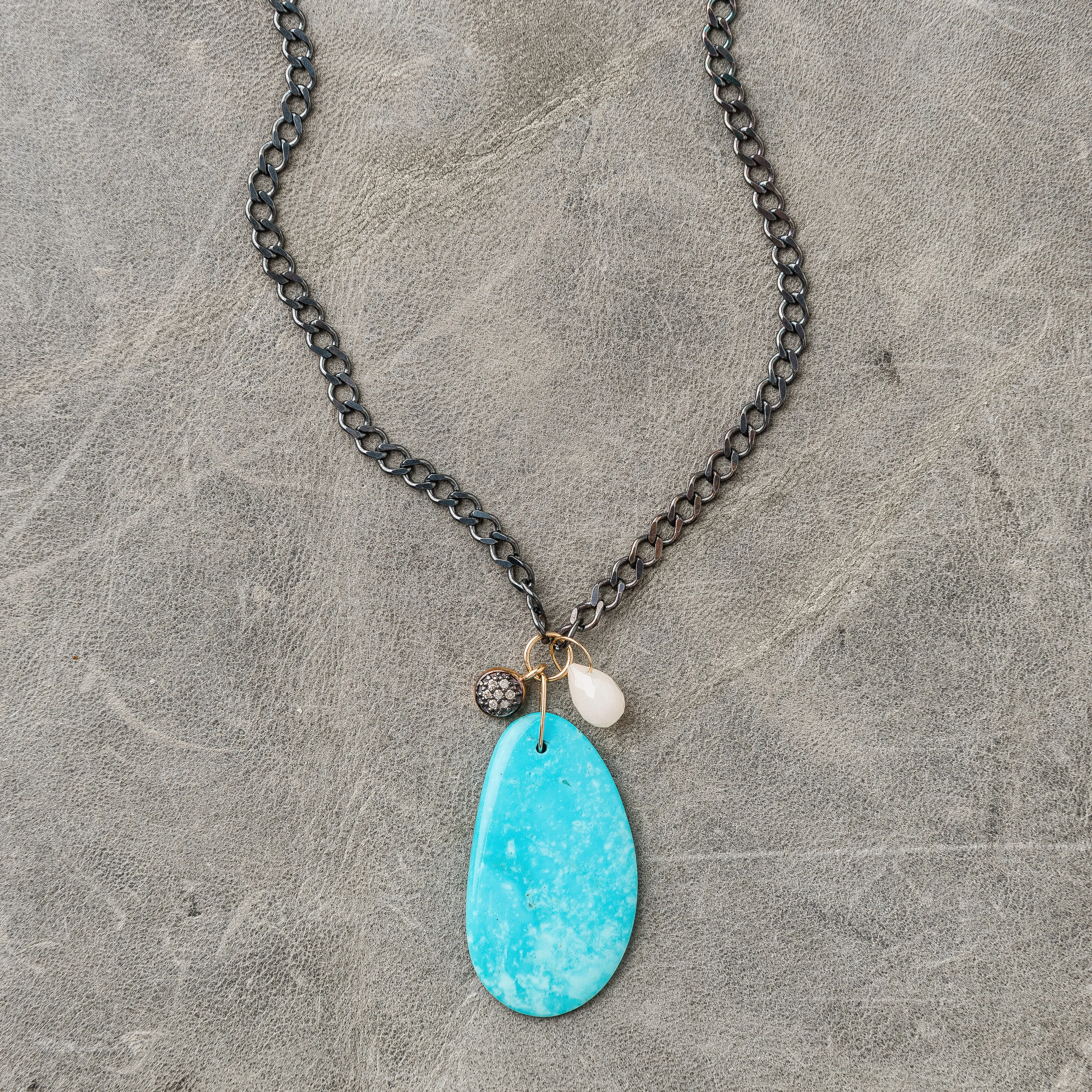 Kingman Turquoise Necklace with Diamond Circle and Opal