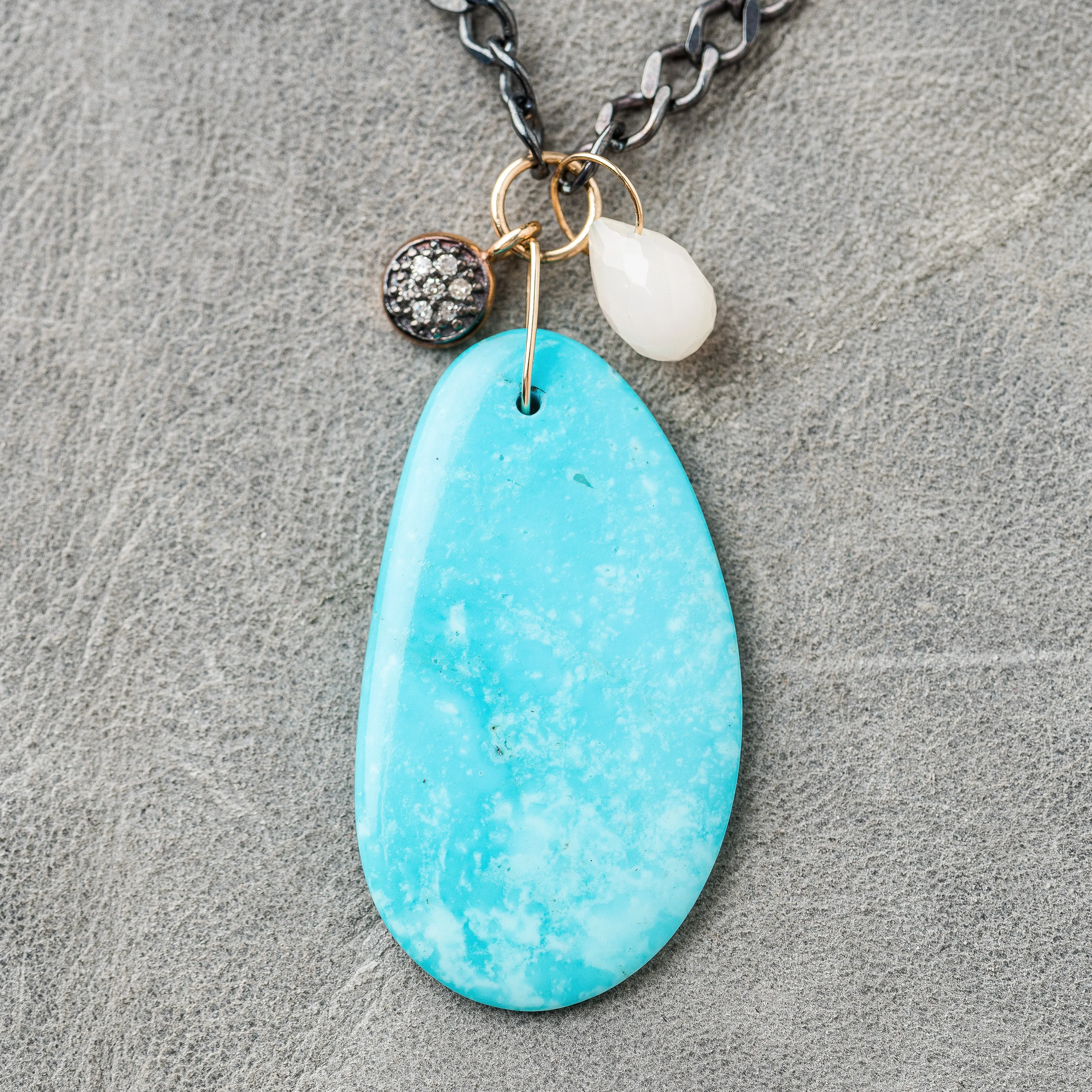Kingman Turquoise Necklace with Diamond Circle and Opal