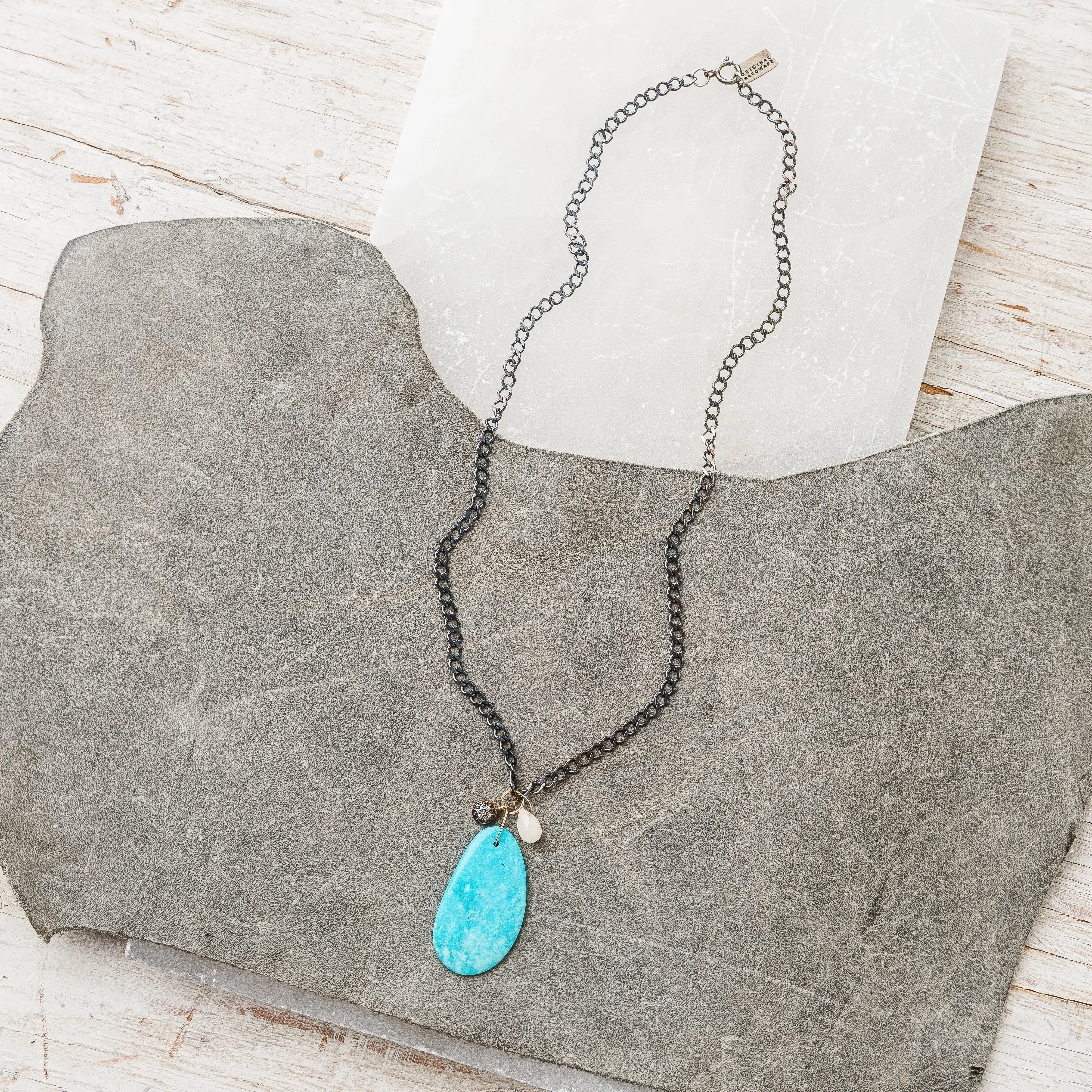 Kingman Turquoise Necklace with Diamond Circle and Opal