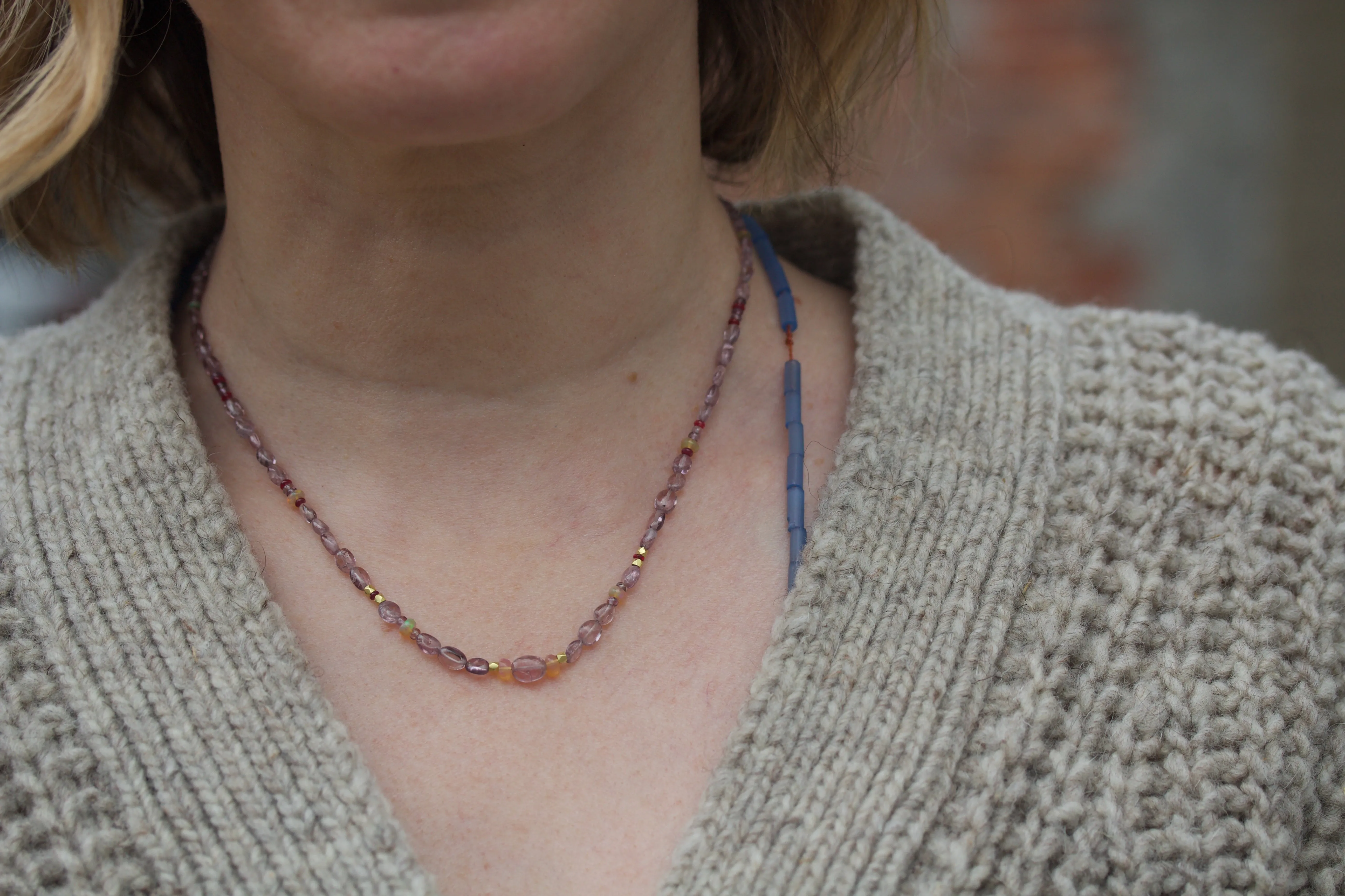 Lavender Spinel, Montana Sapphire, Ruby, Opal & High Karat Gold Necklace