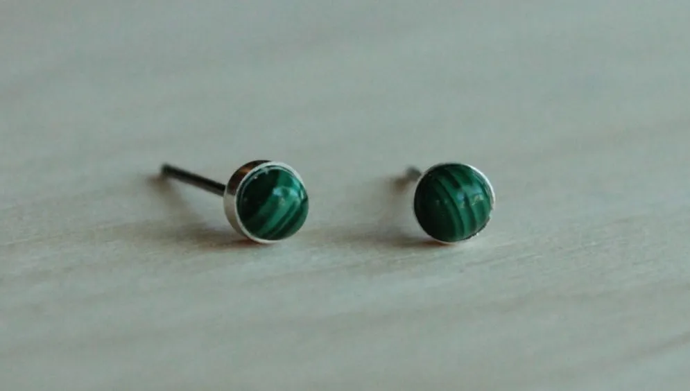Malachite Bezel Gemstones, Small (Niobium or Titanium Posts for Sensitive Ears)