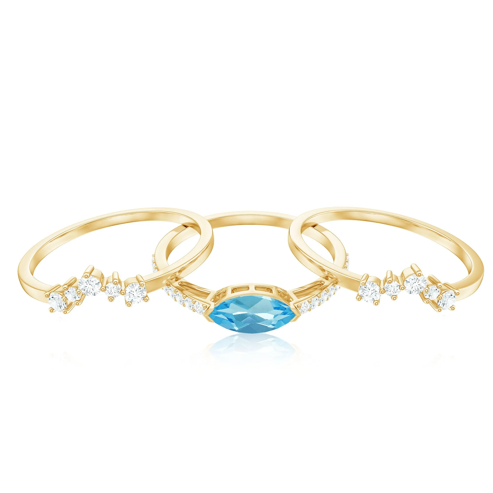 Natural Sky Blue Topaz and Diamond Ring Set