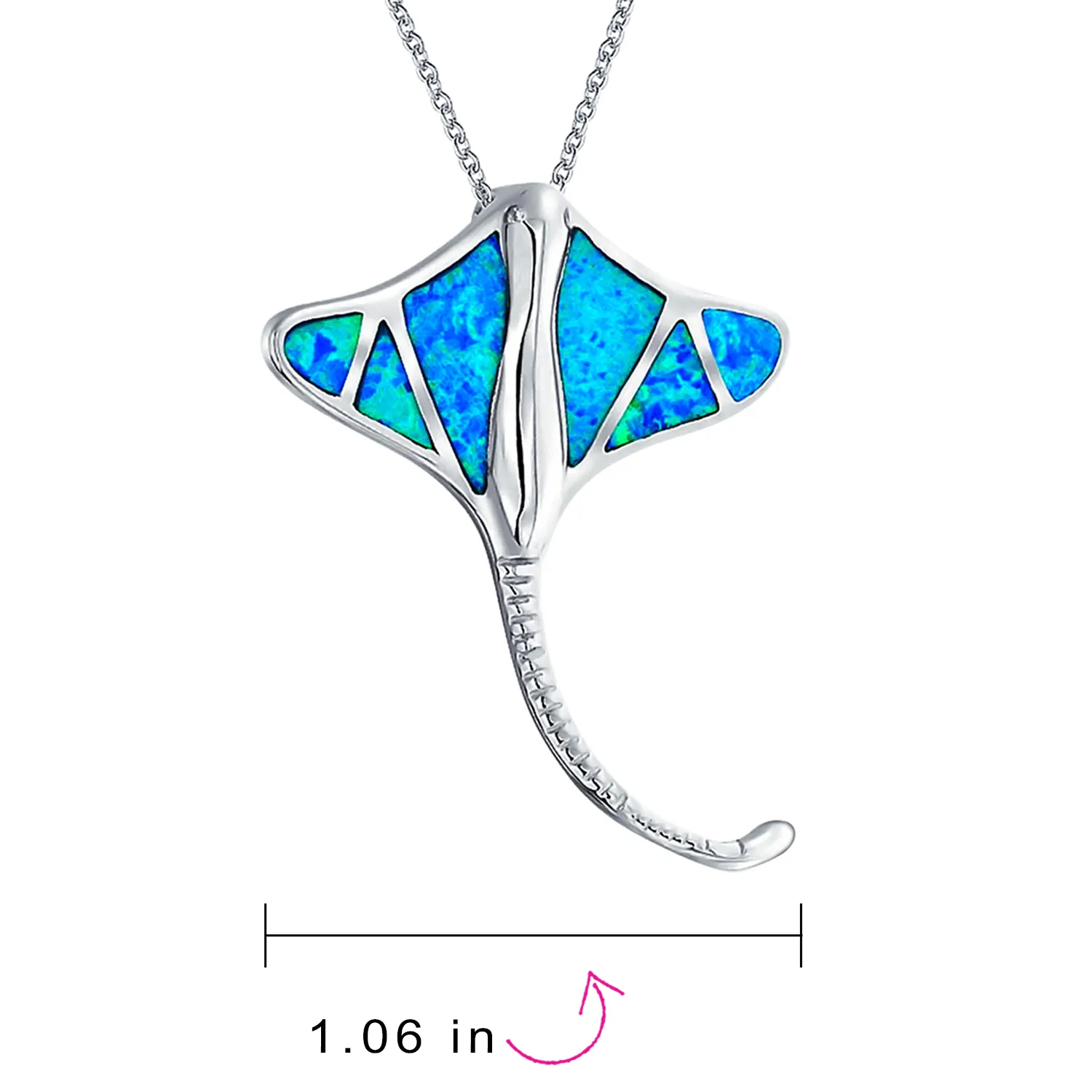 Nautical Ocean Blue Opal Stingray Pendant Necklace in Sterling Silver