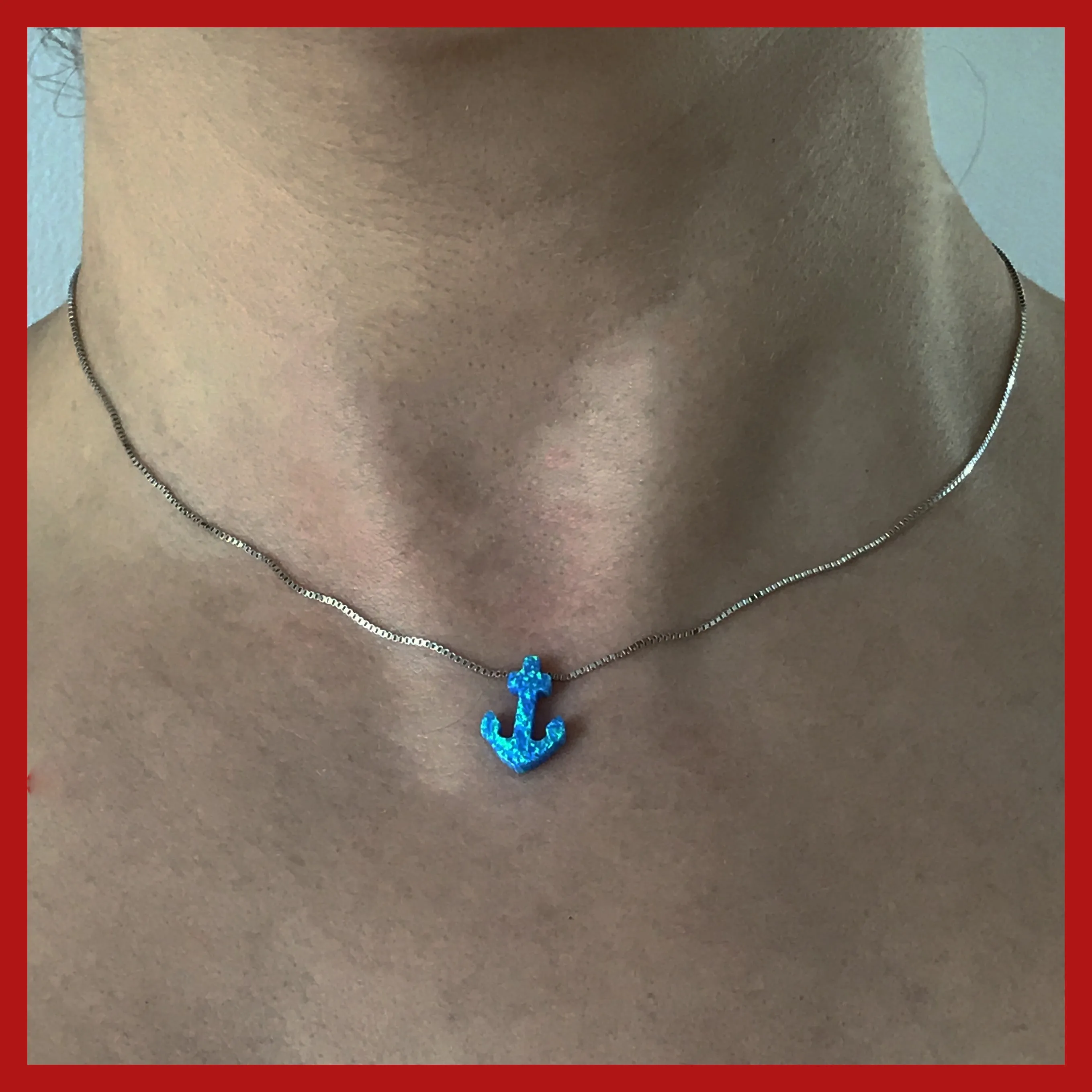 Opal Anchor with Sterling Silver Chain