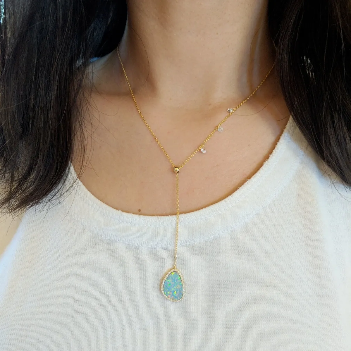 Opal Pebble Lariat Necklace
